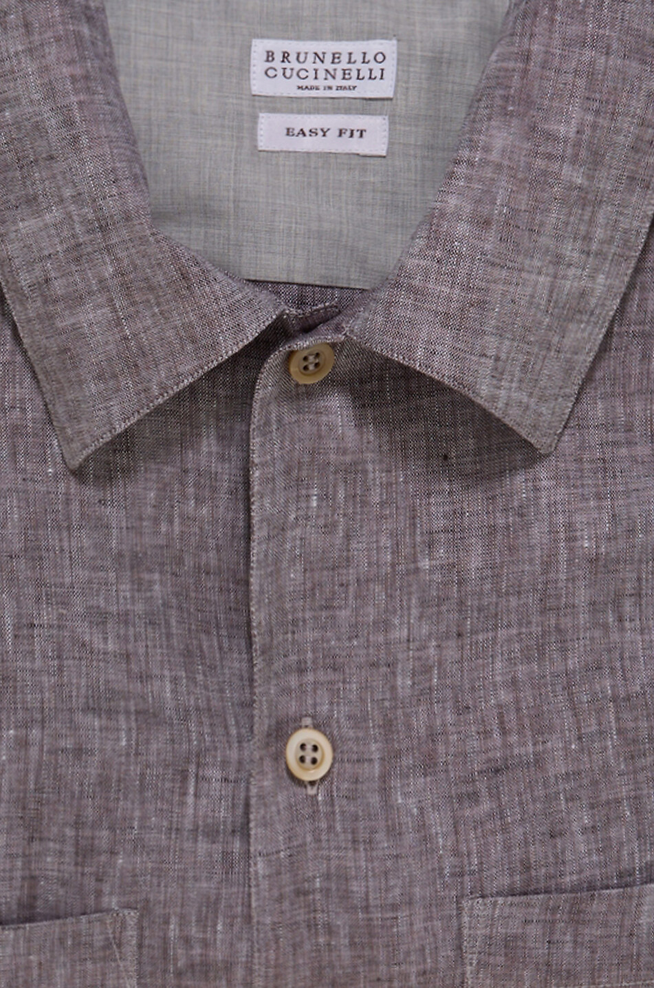 BRUNELLO CUCINELLI Open-collar linen canvas shirt Men MEDIUM BROWN 2