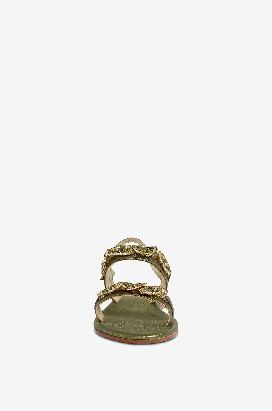 BONGENIE Olivina flat metallic-leather sandals embellished with crystals and beads Women GREEN 2