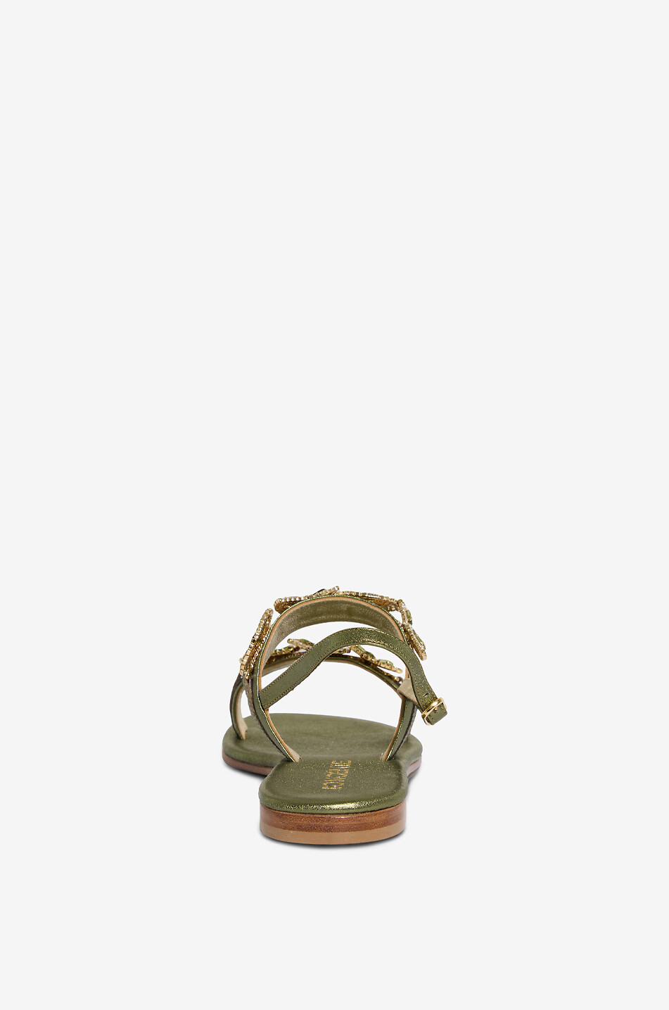 BONGENIE Olivina flat metallic-leather sandals embellished with crystals and beads Women GREEN 4