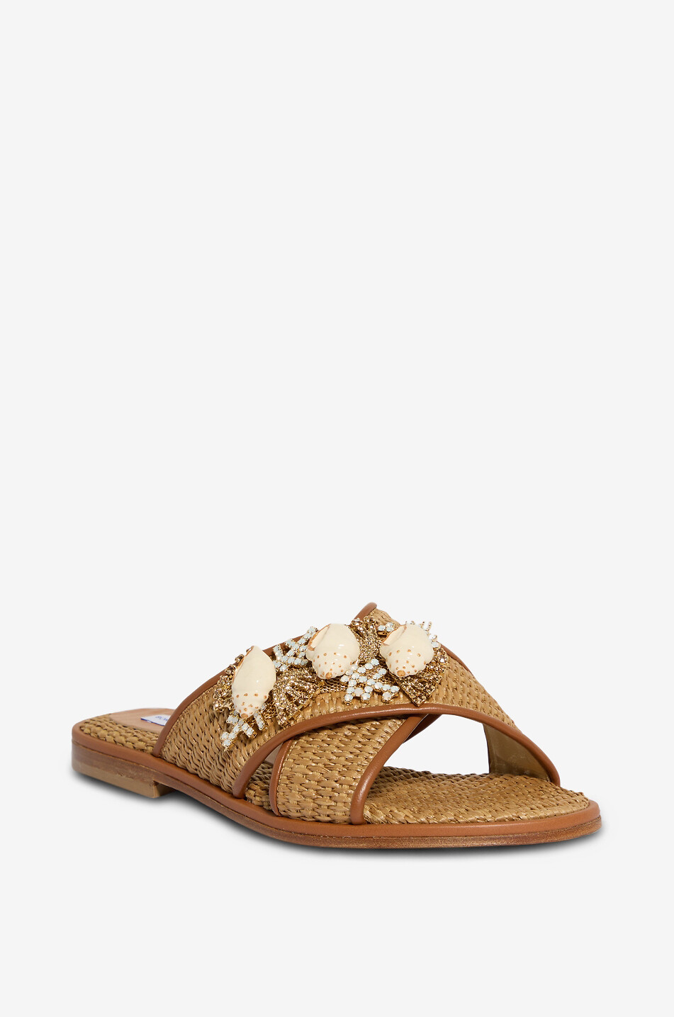 BONGENIE Mules aus Bast bestickt mit Muscheln und Kristallen Damen HELLBRAUN 1