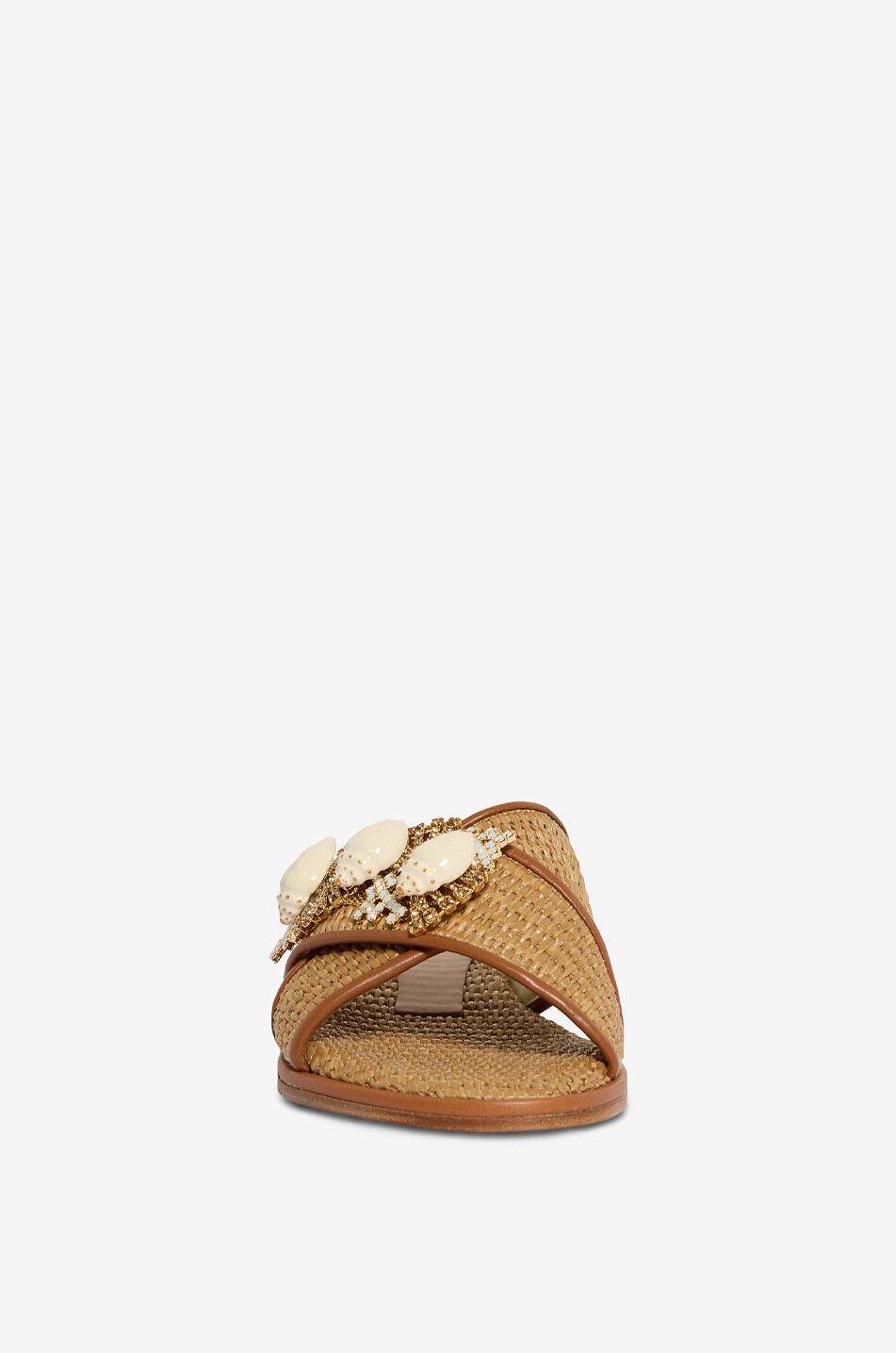 BONGENIE Mules aus Bast bestickt mit Muscheln und Kristallen Damen HELLBRAUN 2