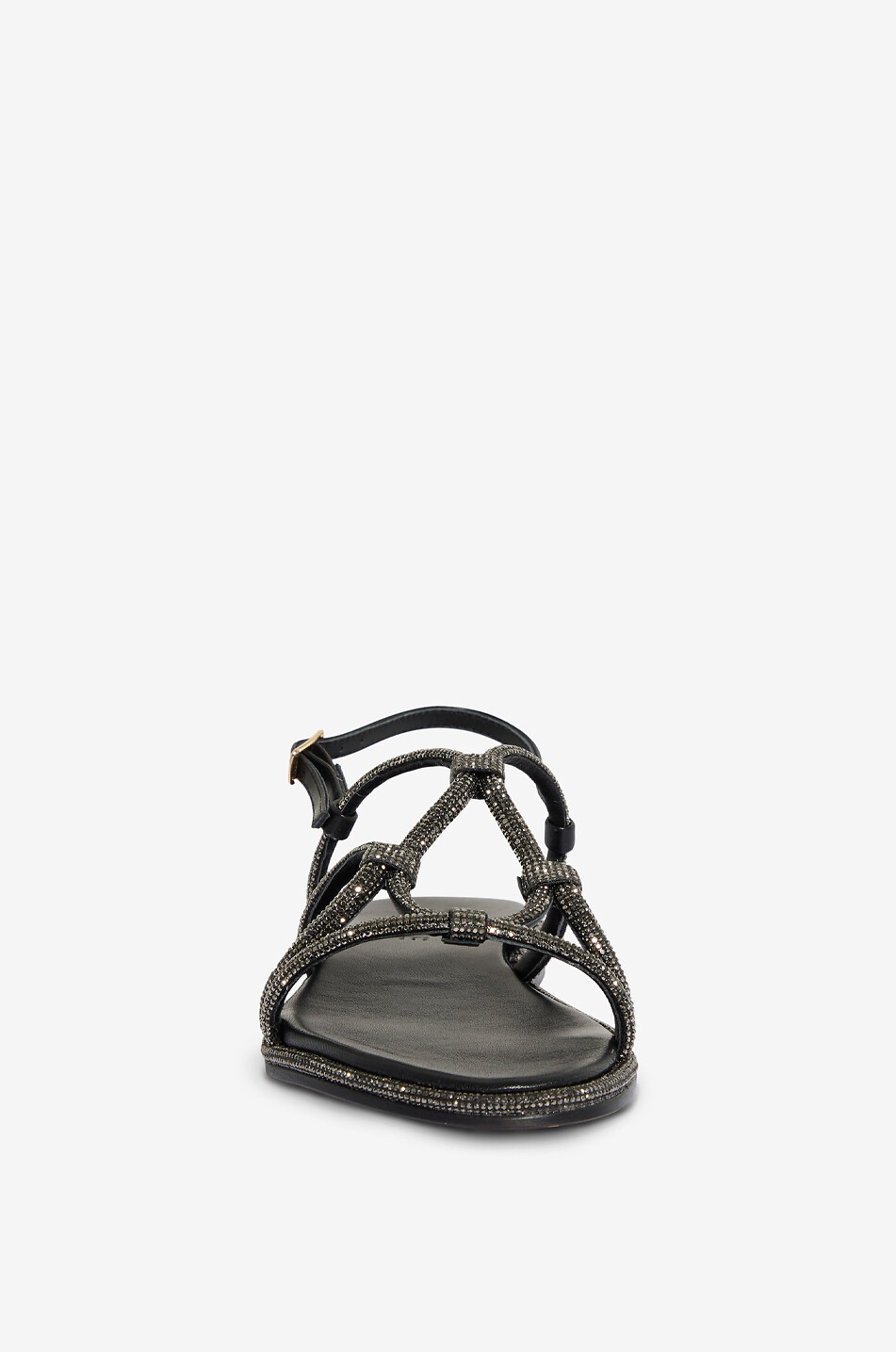 BONGENIE Flache Sandalen aus Leder mit Strasssteinen besetzt Damen SCHWARZ 2