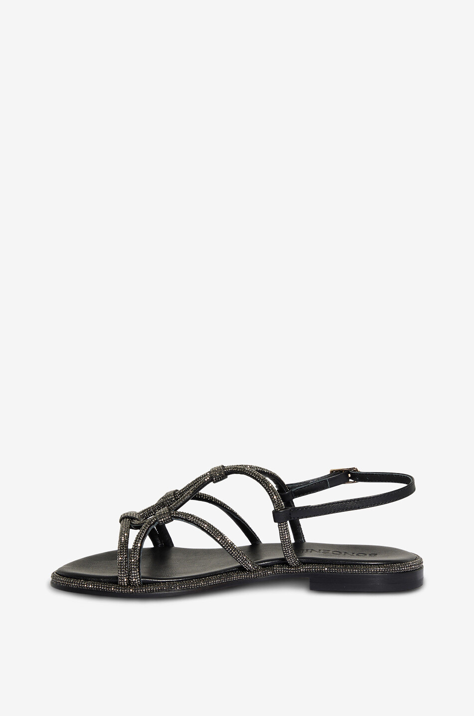 BONGENIE Flache Sandalen aus Leder mit Strasssteinen besetzt Damen SCHWARZ 3