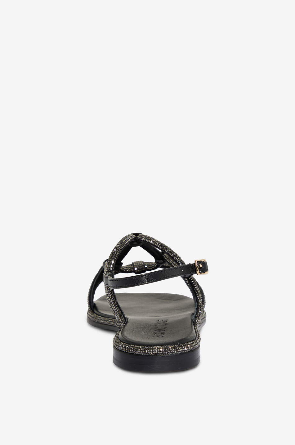 BONGENIE Flache Sandalen aus Leder mit Strasssteinen besetzt Damen SCHWARZ 4