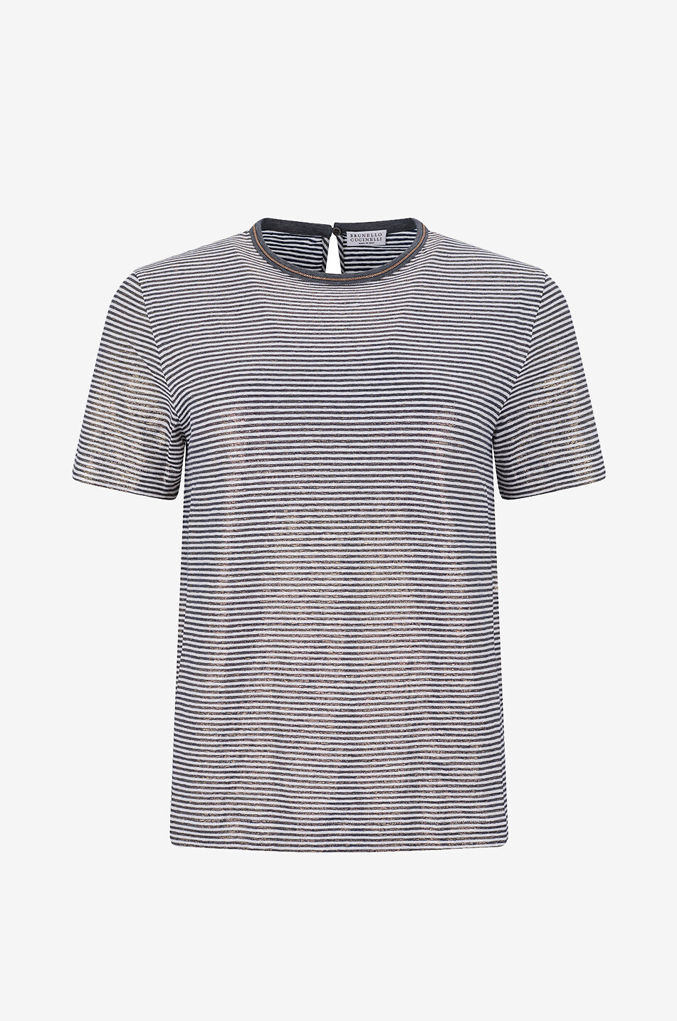 BRUNELLO CUCINELLI Striped linen blend round neck t-shirt Women MULTI COLOURED 1