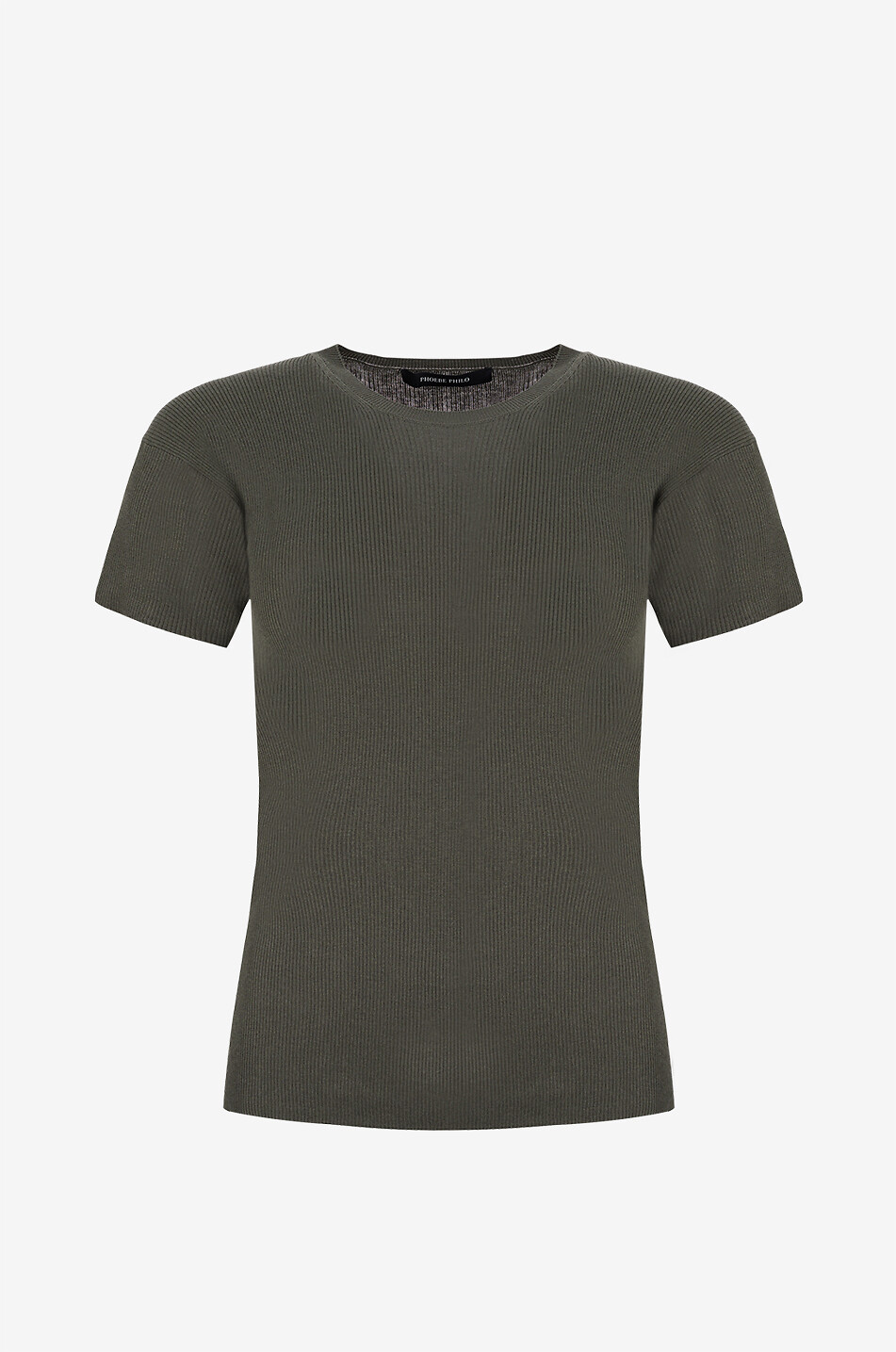 T-shirt à col rond côtelé en coton et soie