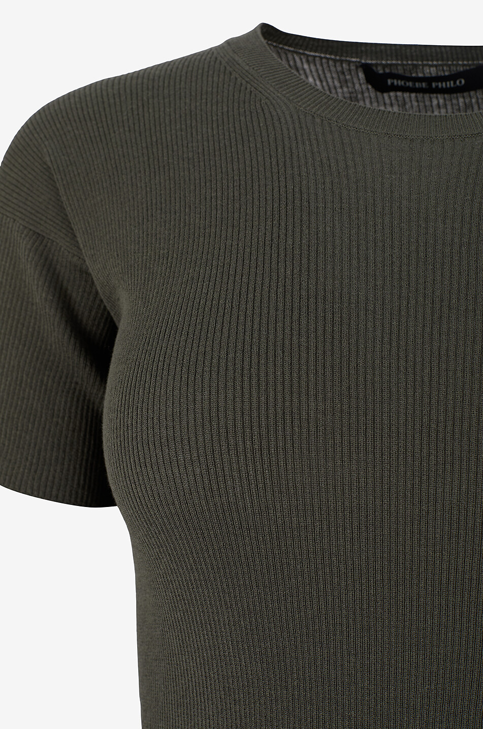 PHOEBE PHILO T-shirt à col rond côtelé en coton et soie Femme VERT 3