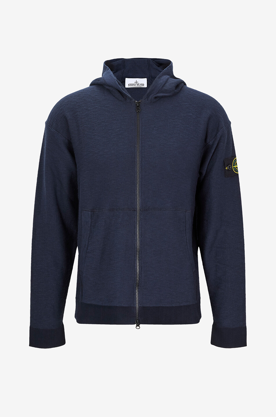 STONE ISLAND Cardigan zippé à capuche 5100050 Plush Stitch Organic Cotton Nylon Homme BLEU FONCE 1