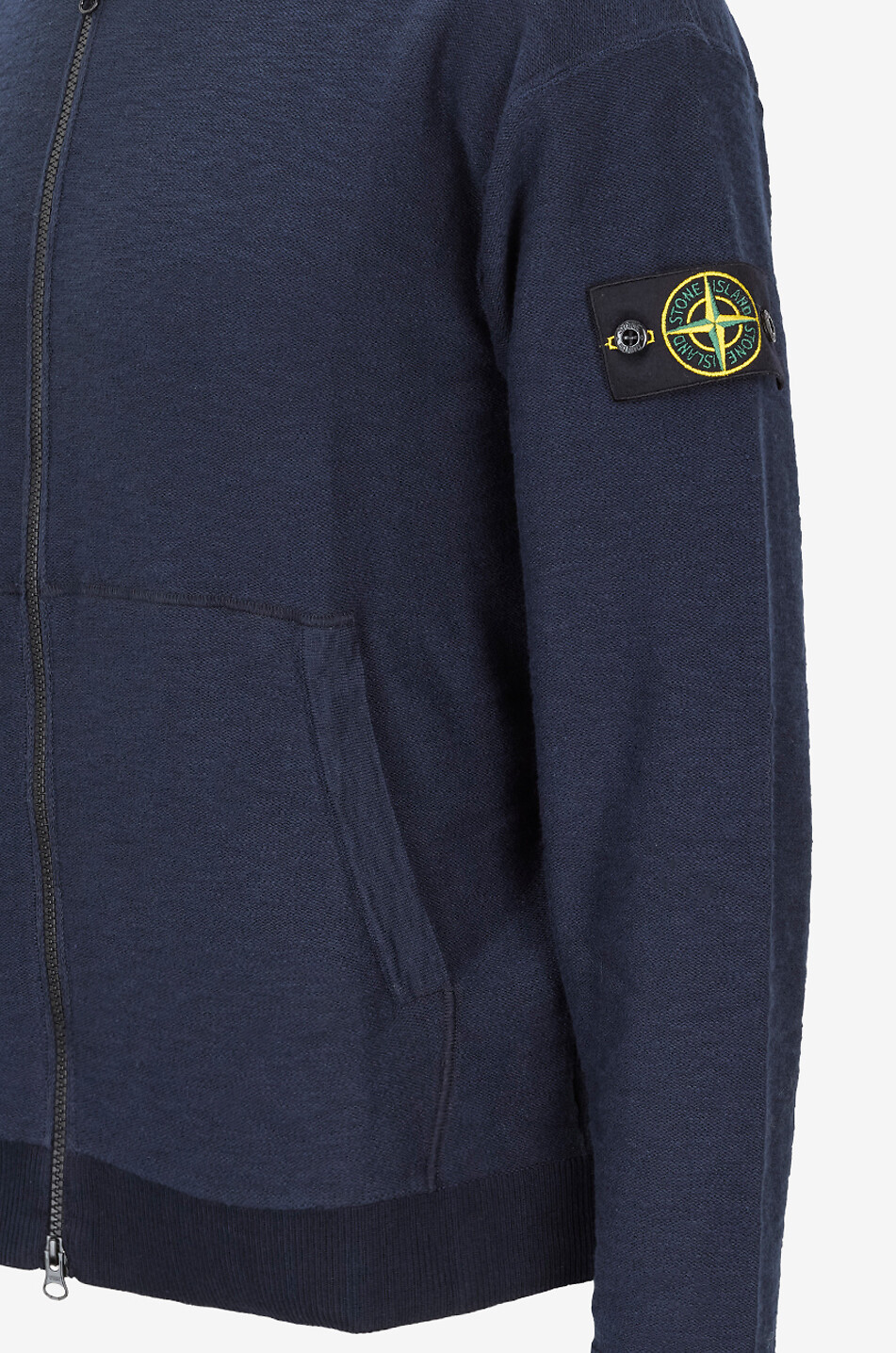 STONE ISLAND Cardigan zippé à capuche 5100050 Plush Stitch Organic Cotton Nylon Homme BLEU FONCE 3