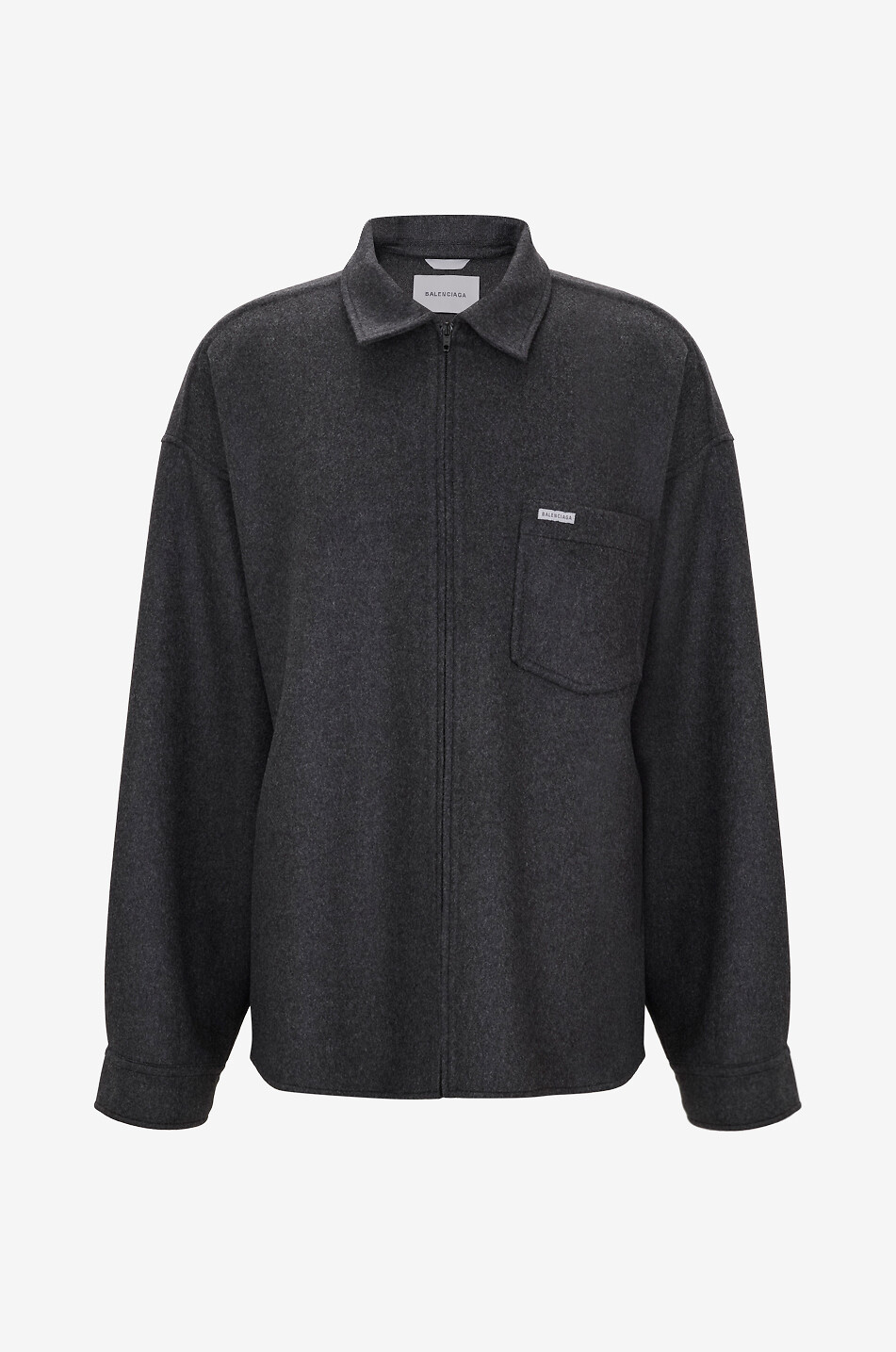 BALENCIAGA Surchemise oversize en laine à logo brodé Homme GRIS FONCÉ 1