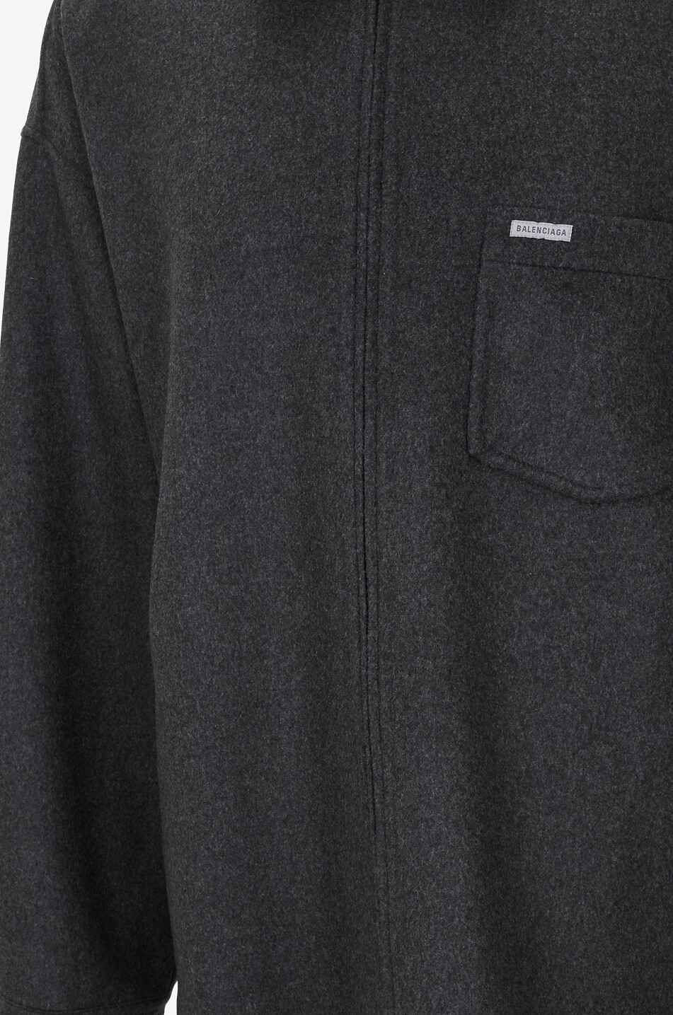BALENCIAGA Surchemise oversize en laine à logo brodé Homme GRIS FONCÉ 3