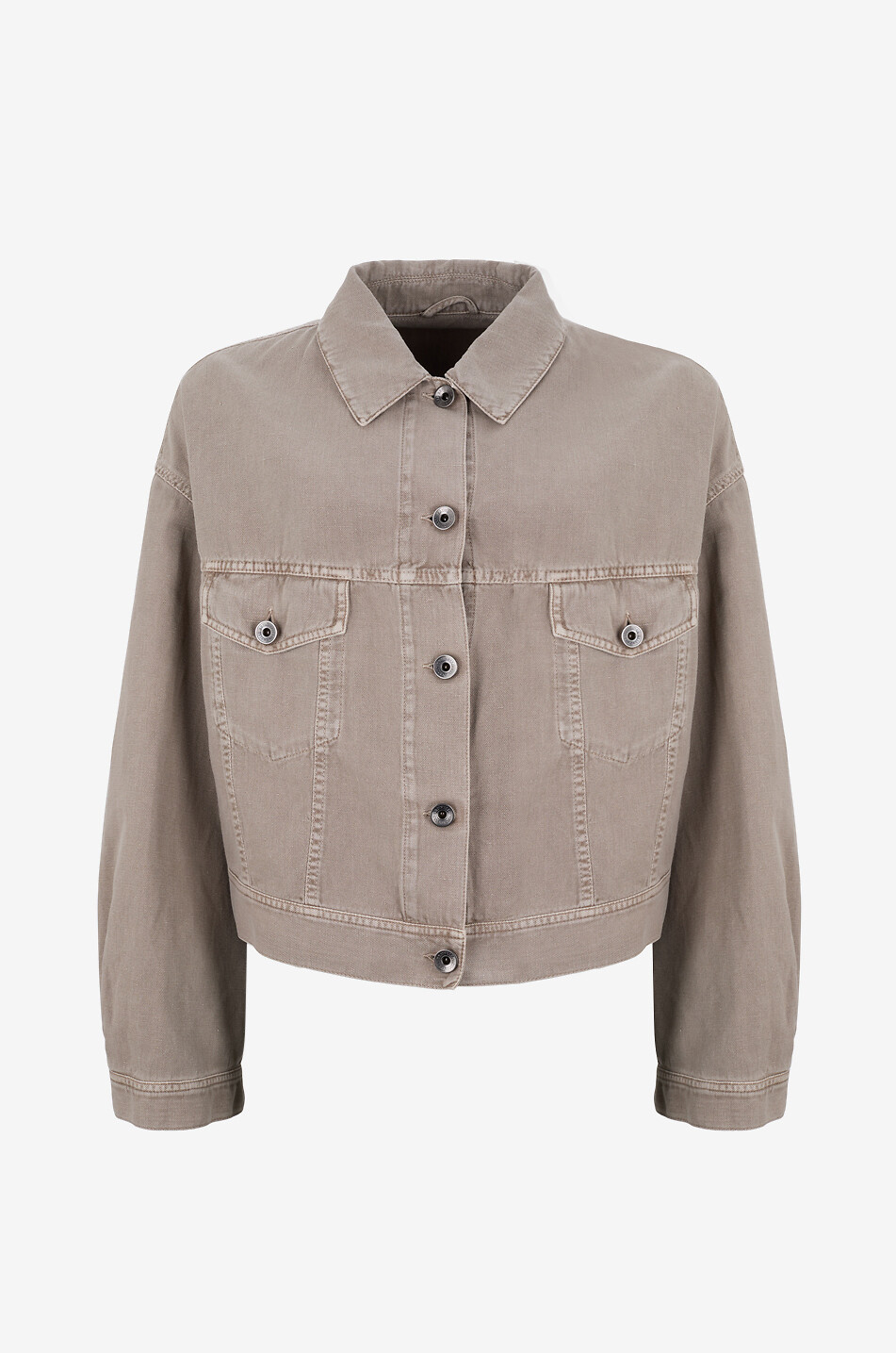 Cropped denim jacket in cotton and linen