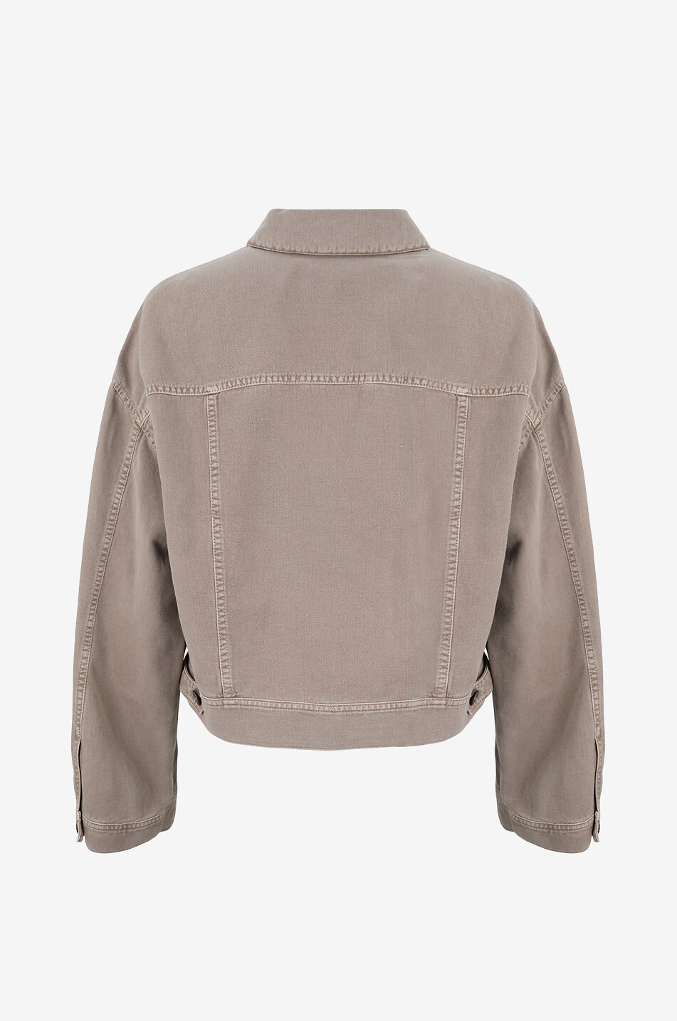 BRUNELLO CUCINELLI Cropped denim jacket in cotton and linen Women BROWN 2