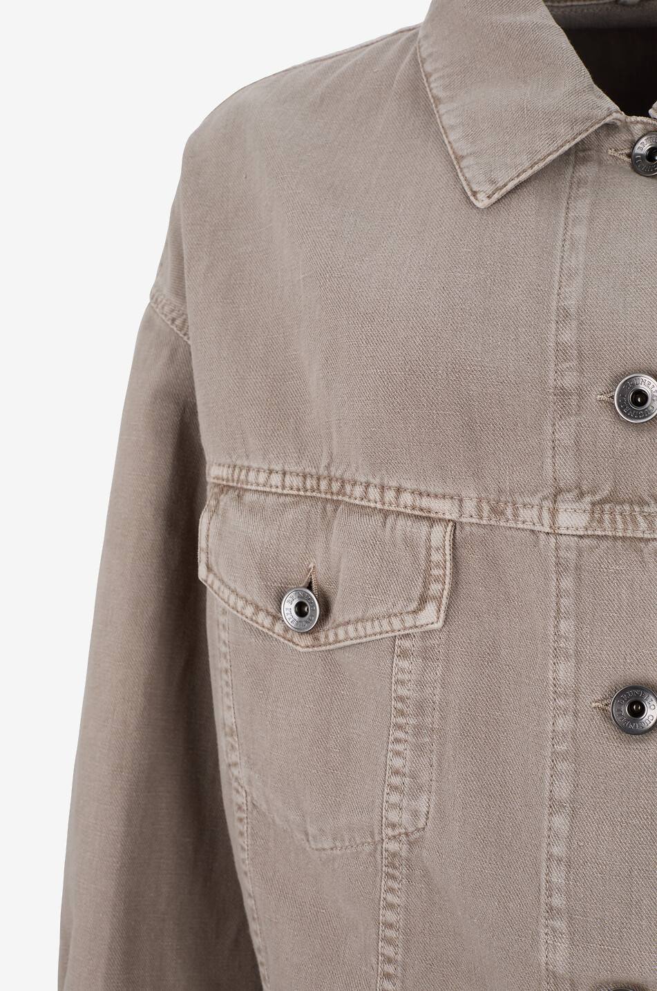 BRUNELLO CUCINELLI Cropped denim jacket in cotton and linen Women BROWN 3