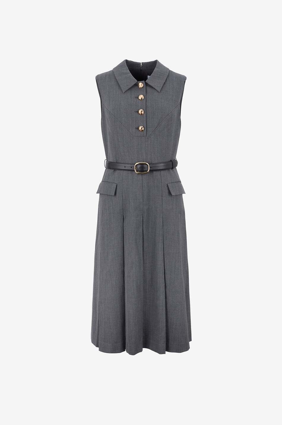 Fitted shirt collar midi dress in blended wool