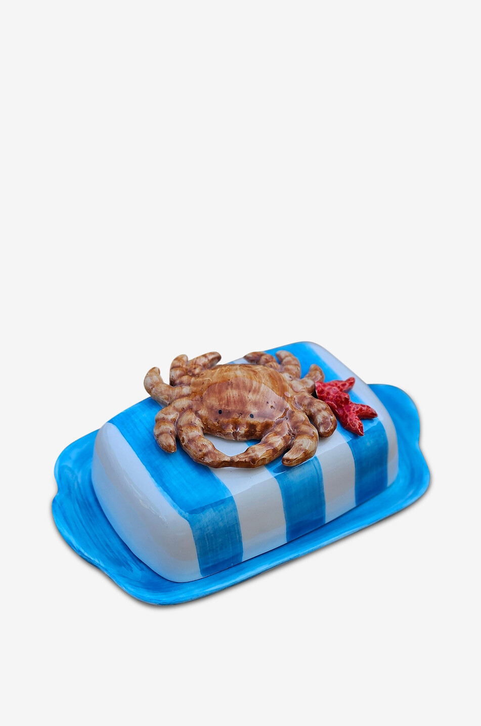 LES OTTOMANS Beurrier en céramique peint à la main motif crabe - 22 cm Maison BLEU 1