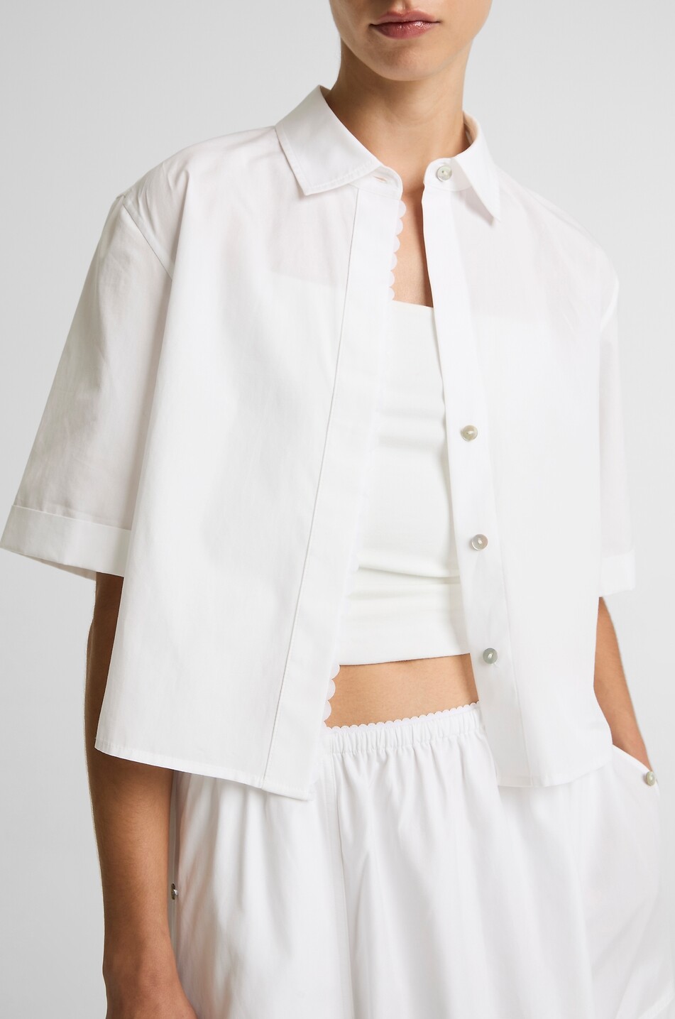 VINCE Short-sleeved cotton shirt Women WHITE 4