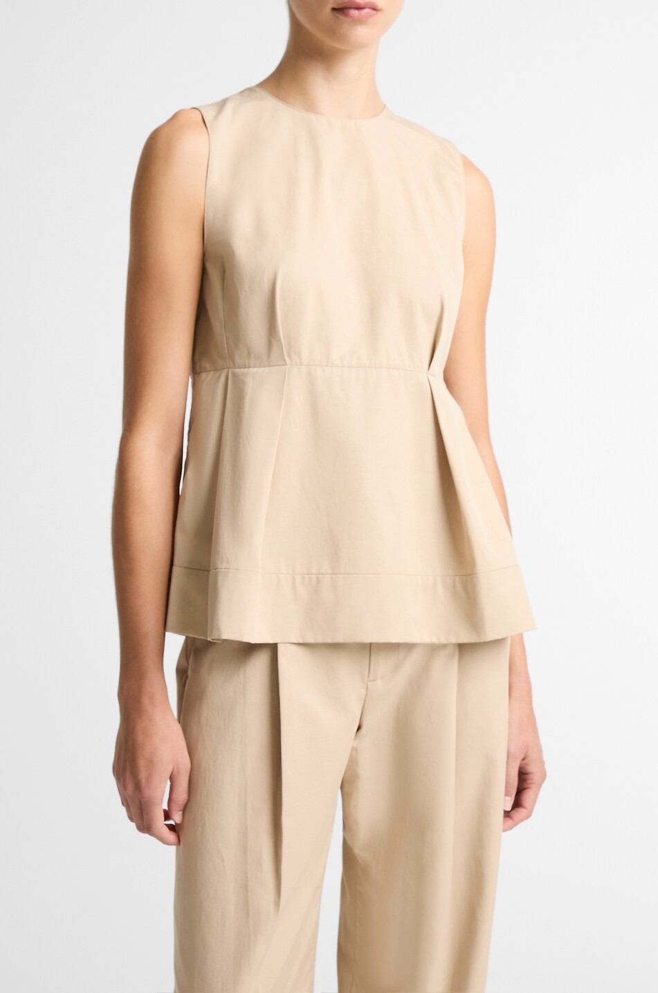 VINCE Top sans manches à basques en coton et lyocell Femme Beige clair 3