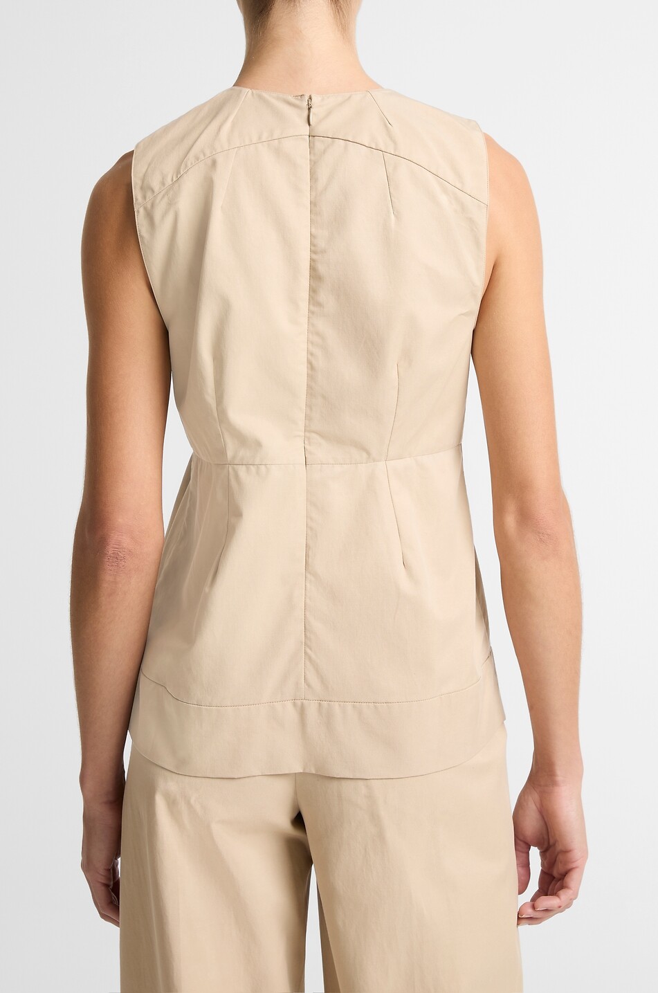 VINCE Top sans manches à basques en coton et lyocell Femme Beige clair 4
