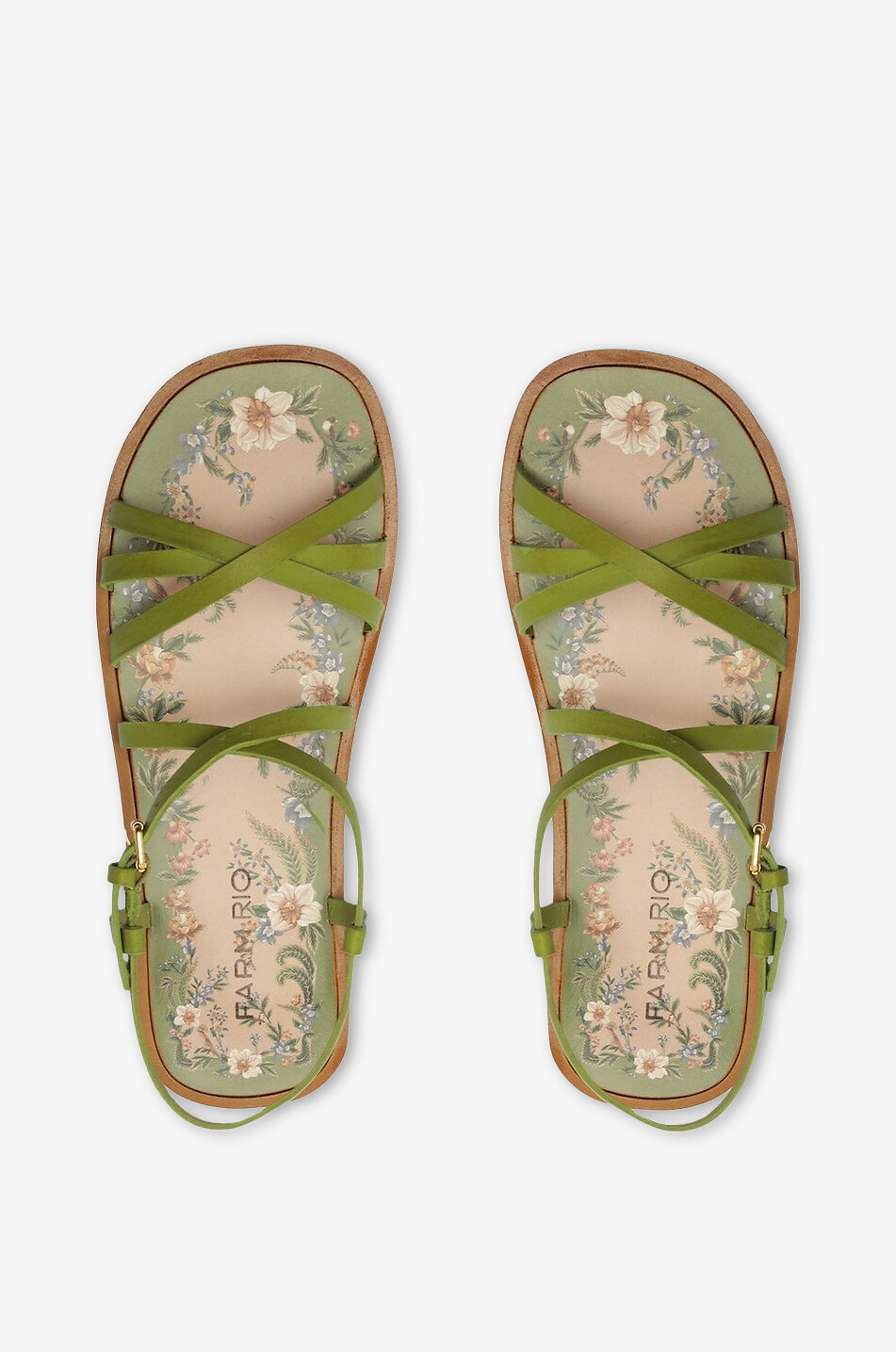 FARM RIO Spring Flat leather flat sandals Women GREEN 3