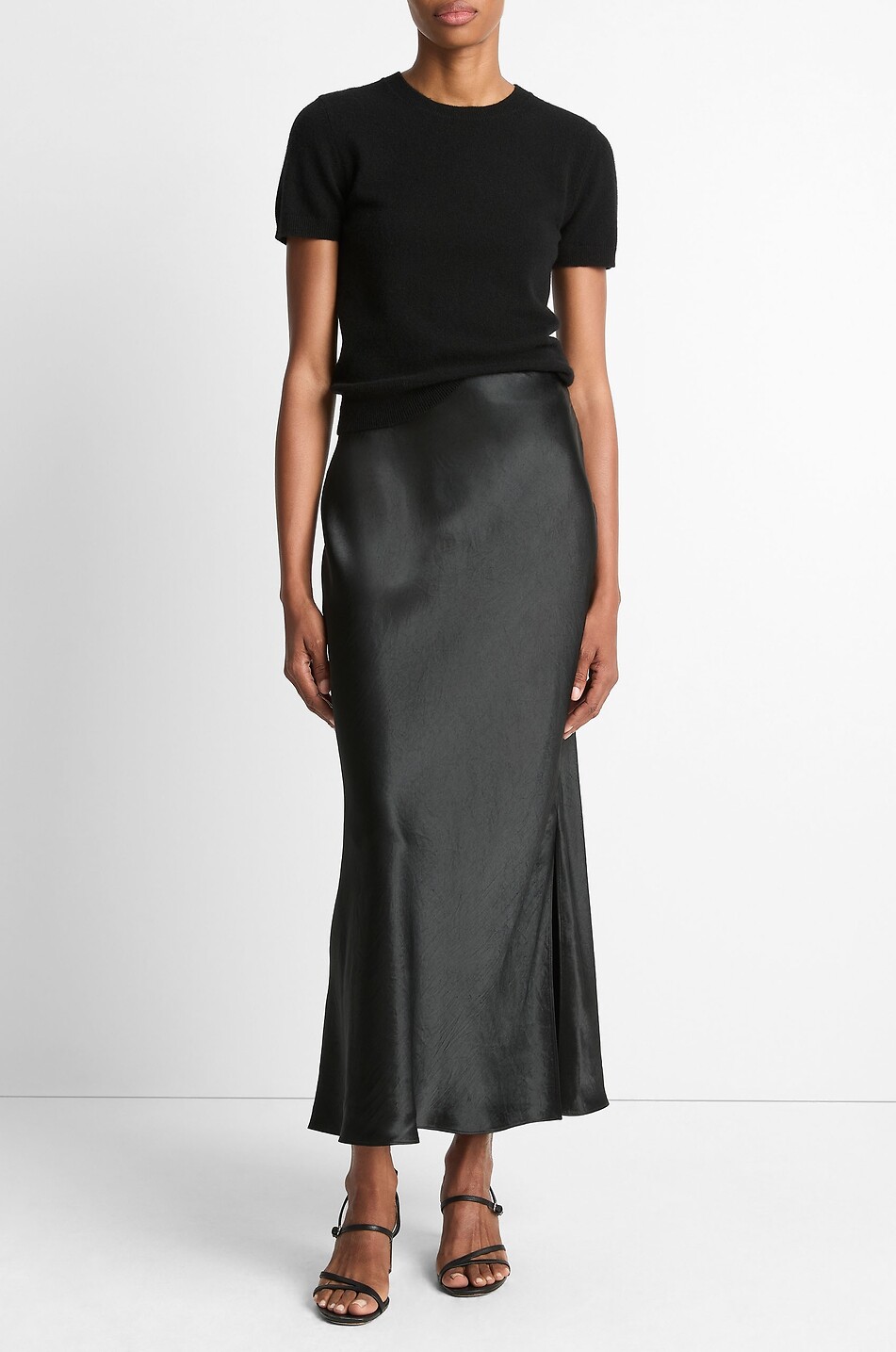 VINCE Jupe mi-longue en satin Femme NOIR 3