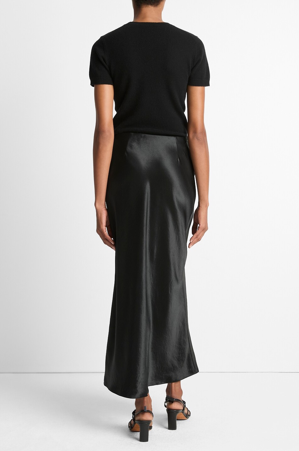 VINCE Jupe mi-longue en satin Femme NOIR 4