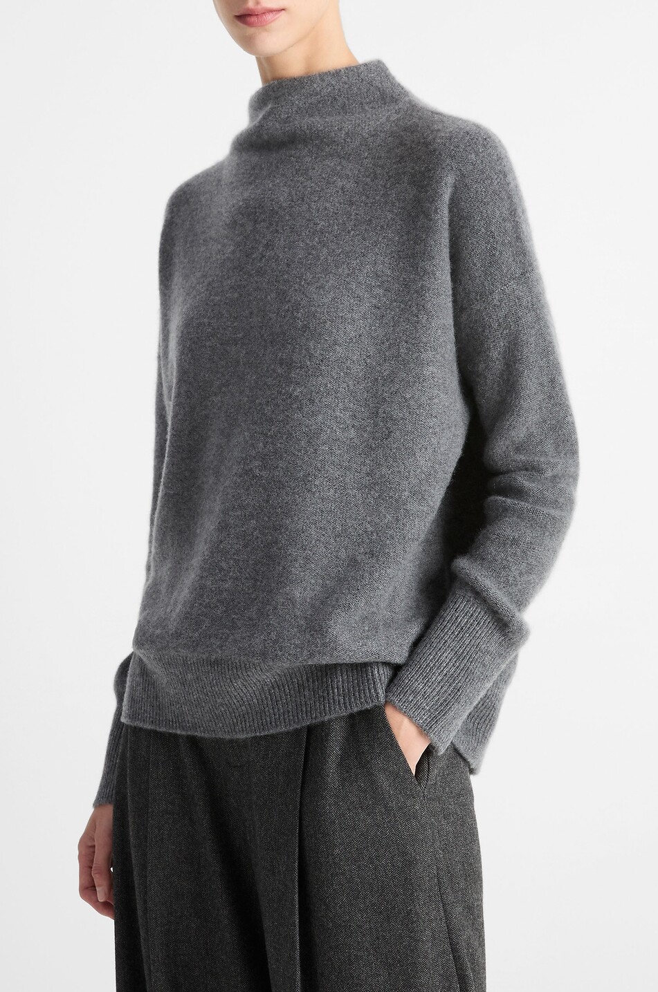 VINCE Pull à col cheminée en cachemire Femme GRIS 5