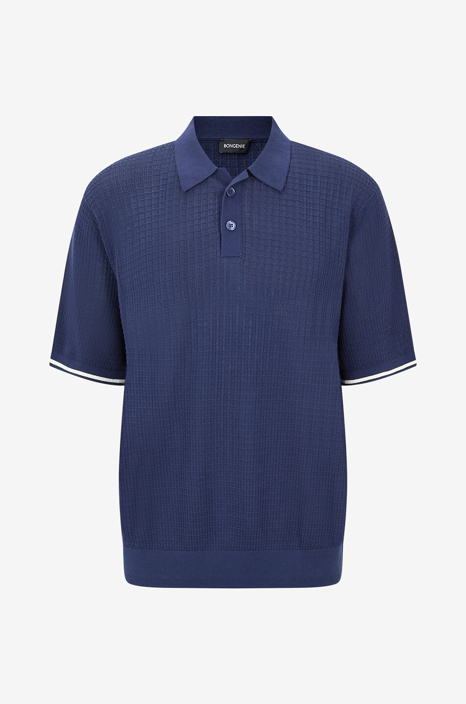 BONGÉNIE Polo en coton à maille fantaisie Homme BLEU FONCE 1