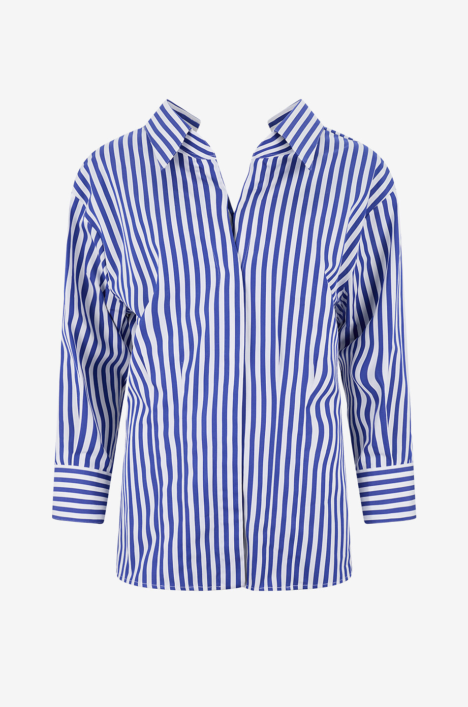 Striped open-collar cotton poplin shirt