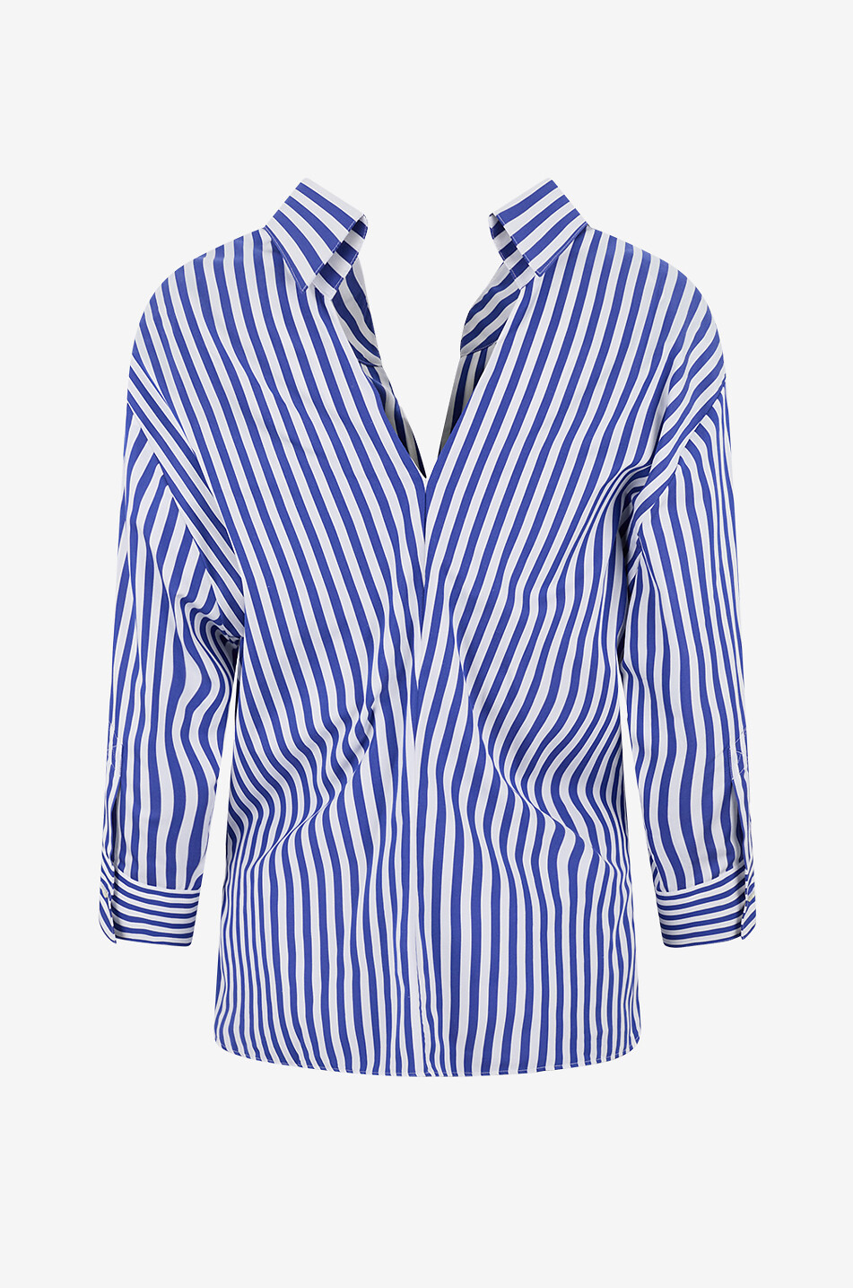 GIVENCHY Striped open-collar cotton poplin shirt Women BLUE 2