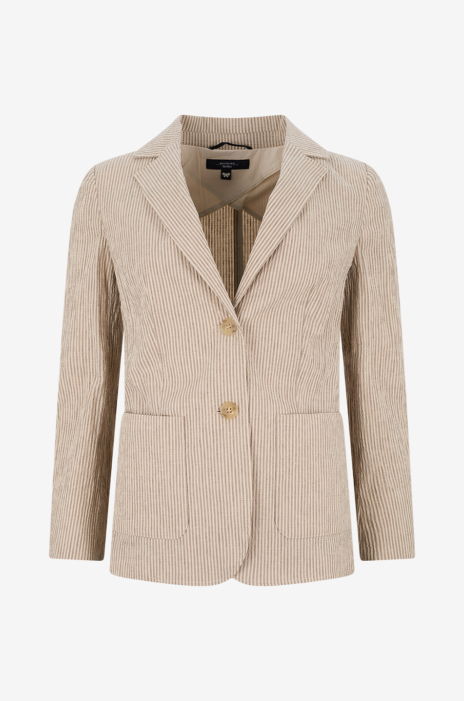 WEEKEND MAX MARA Taillierter gestreifter Blazer aus Baumwolle und Leinen Dalett Damen BEIGE 1