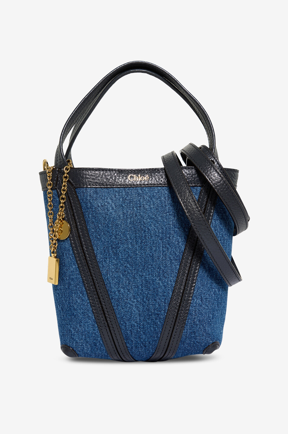 CHLOE Sac cabas en denim et cuir Chloé Spin Small Femme BLEU 1