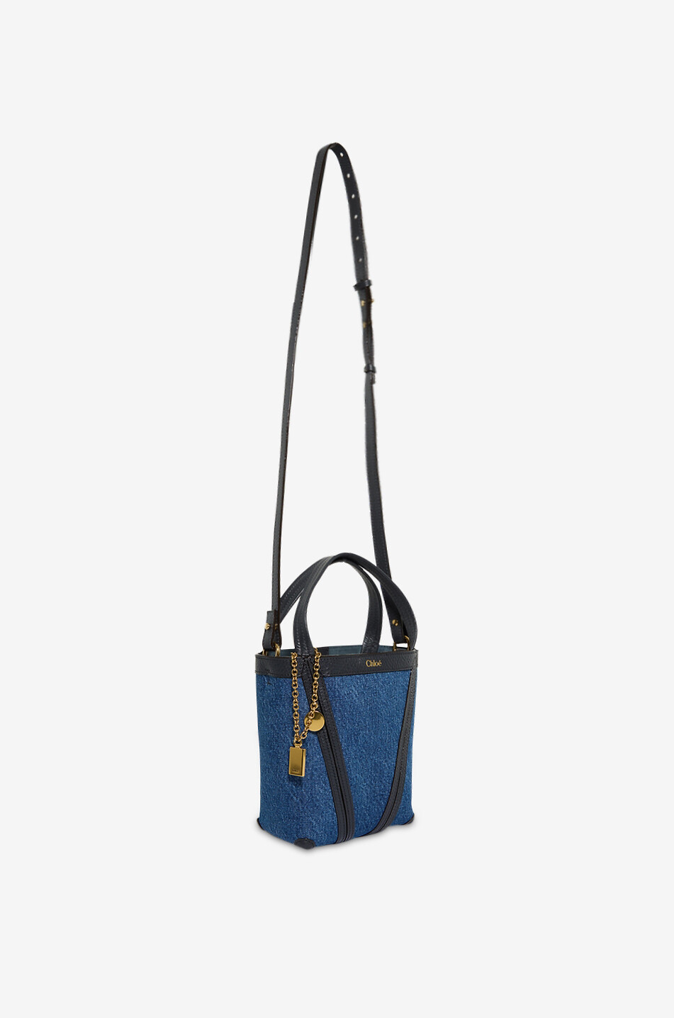 CHLOE Sac cabas en denim et cuir Chloé Spin Small Femme BLEU 5