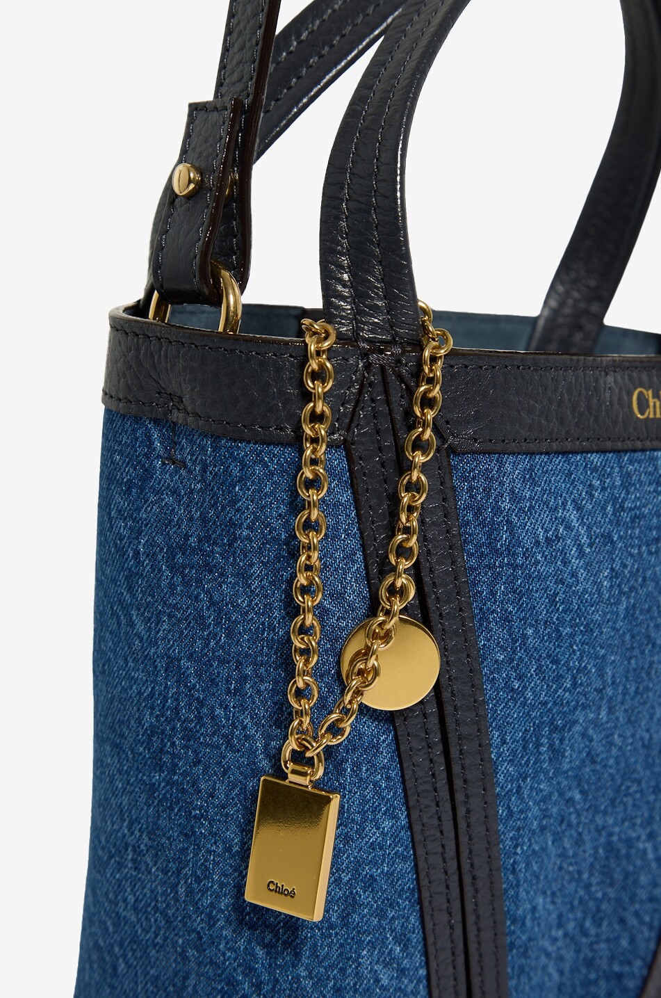 CHLOE Sac cabas en denim et cuir Chloé Spin Small Femme BLEU 6