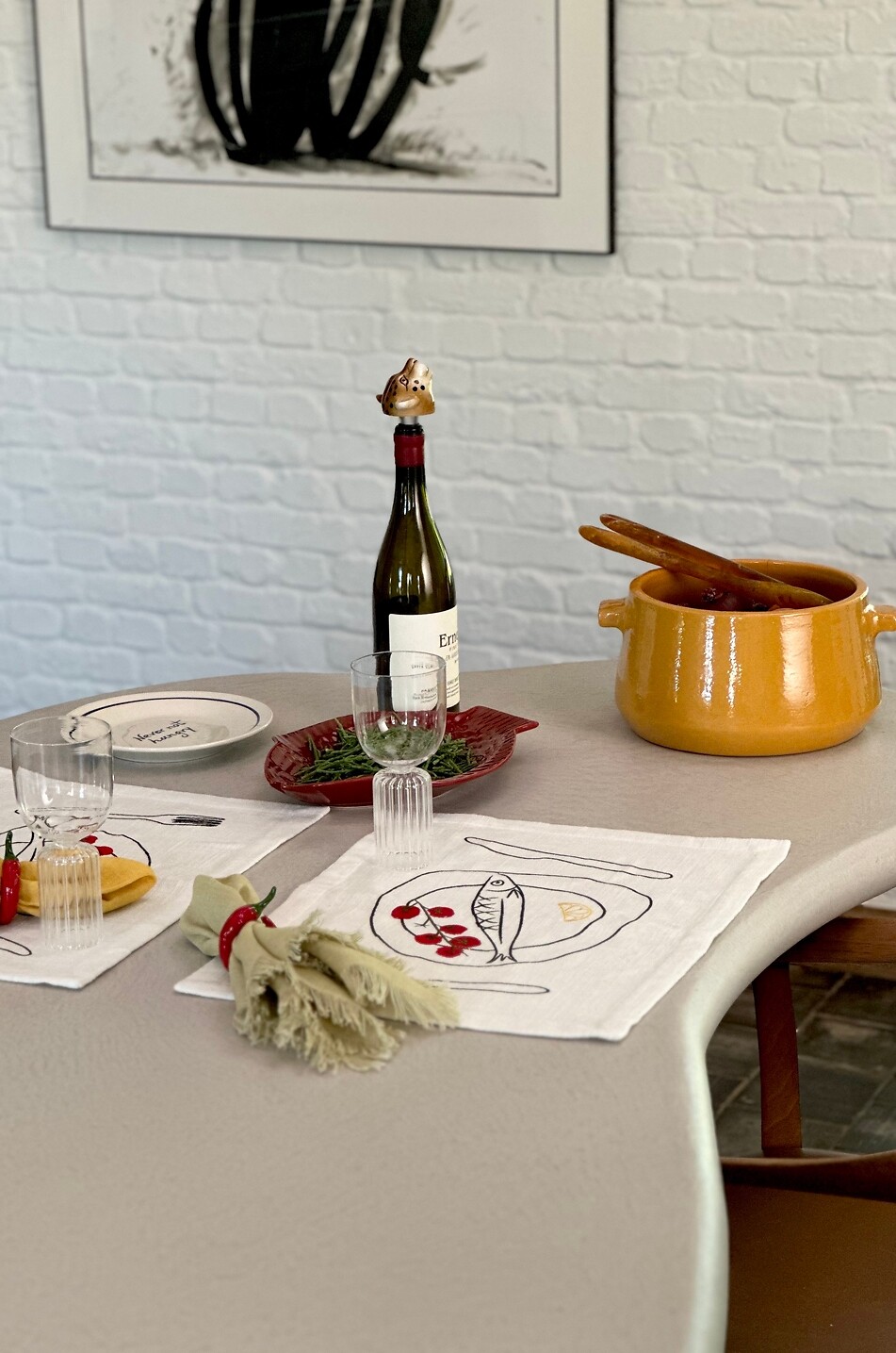 STUDIO NOTICED Catch Of The Day embroidered cotton placemat set of two Home MULTI COLOURED 1