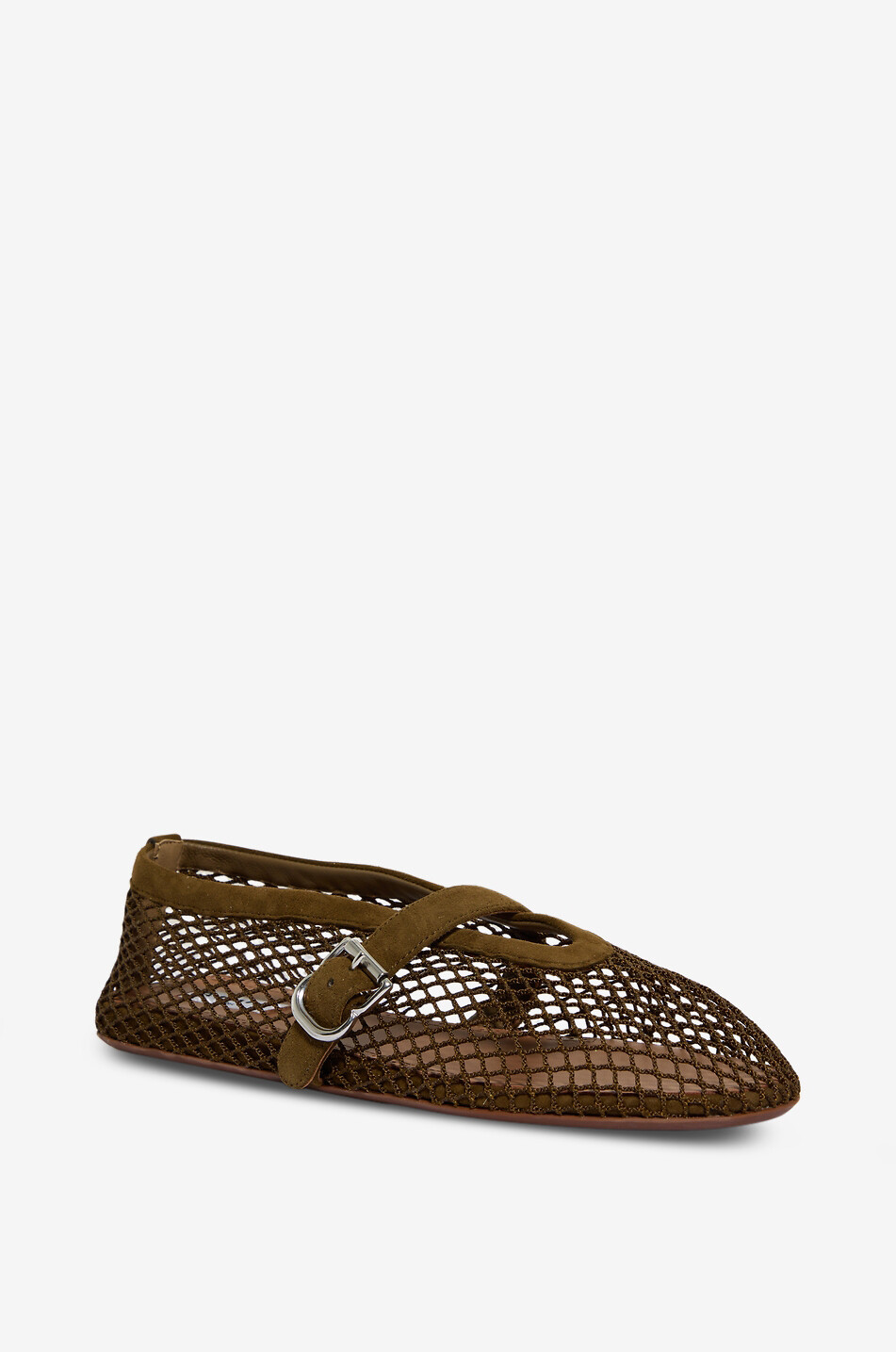 Net and suede strappy ballet flats