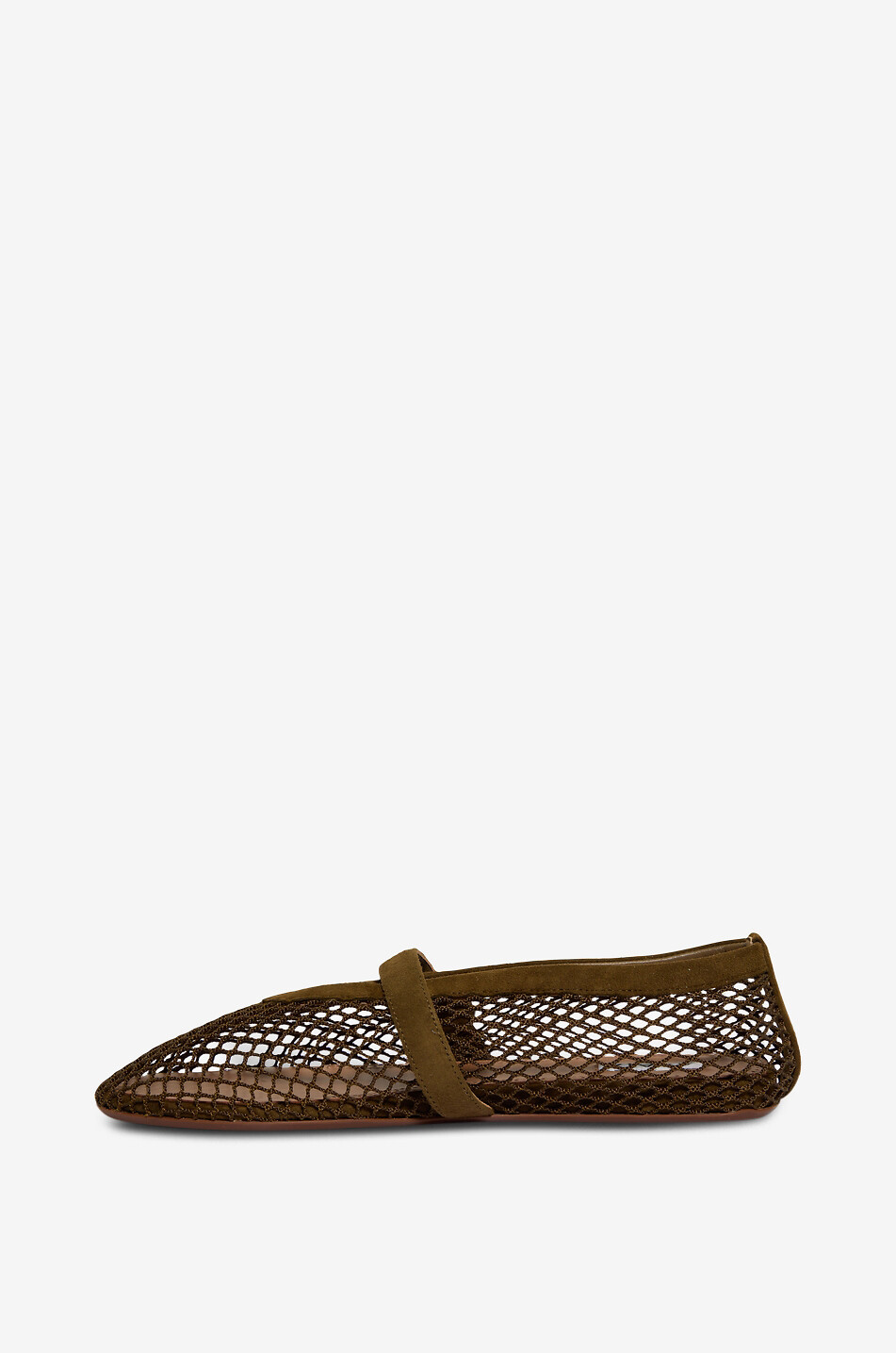 ALAÏA Net and suede strappy ballet flats Women GREEN 3