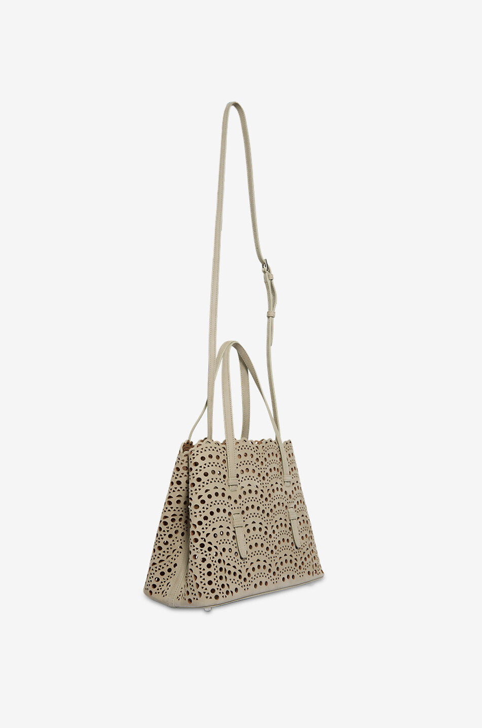 ALAÏA Mina 25 Vienne Vague perforated nubuck leather tote bag Women BEIGE 5