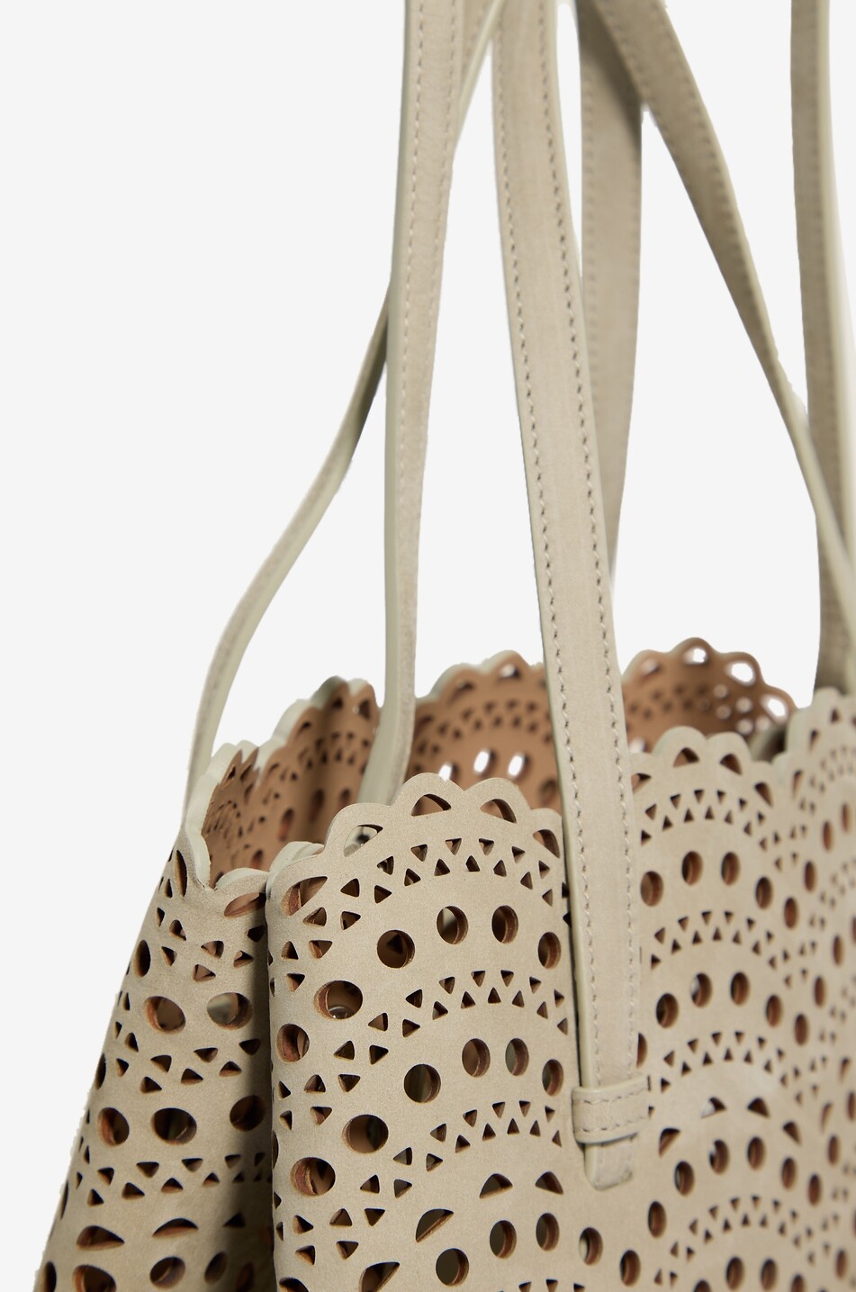 ALAÏA Mina 25 Vienne Vague perforated nubuck leather tote bag Women BEIGE 6