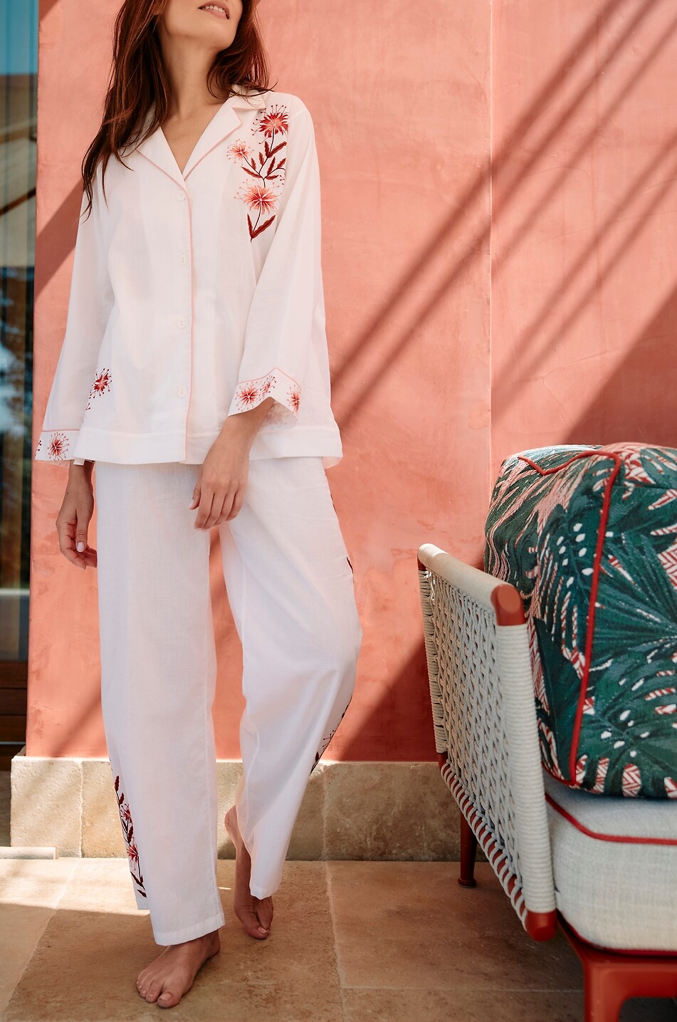 KARMA ON THE ROCKS Pyjama long brodé en voile de coton Isa Femme BLANC 2