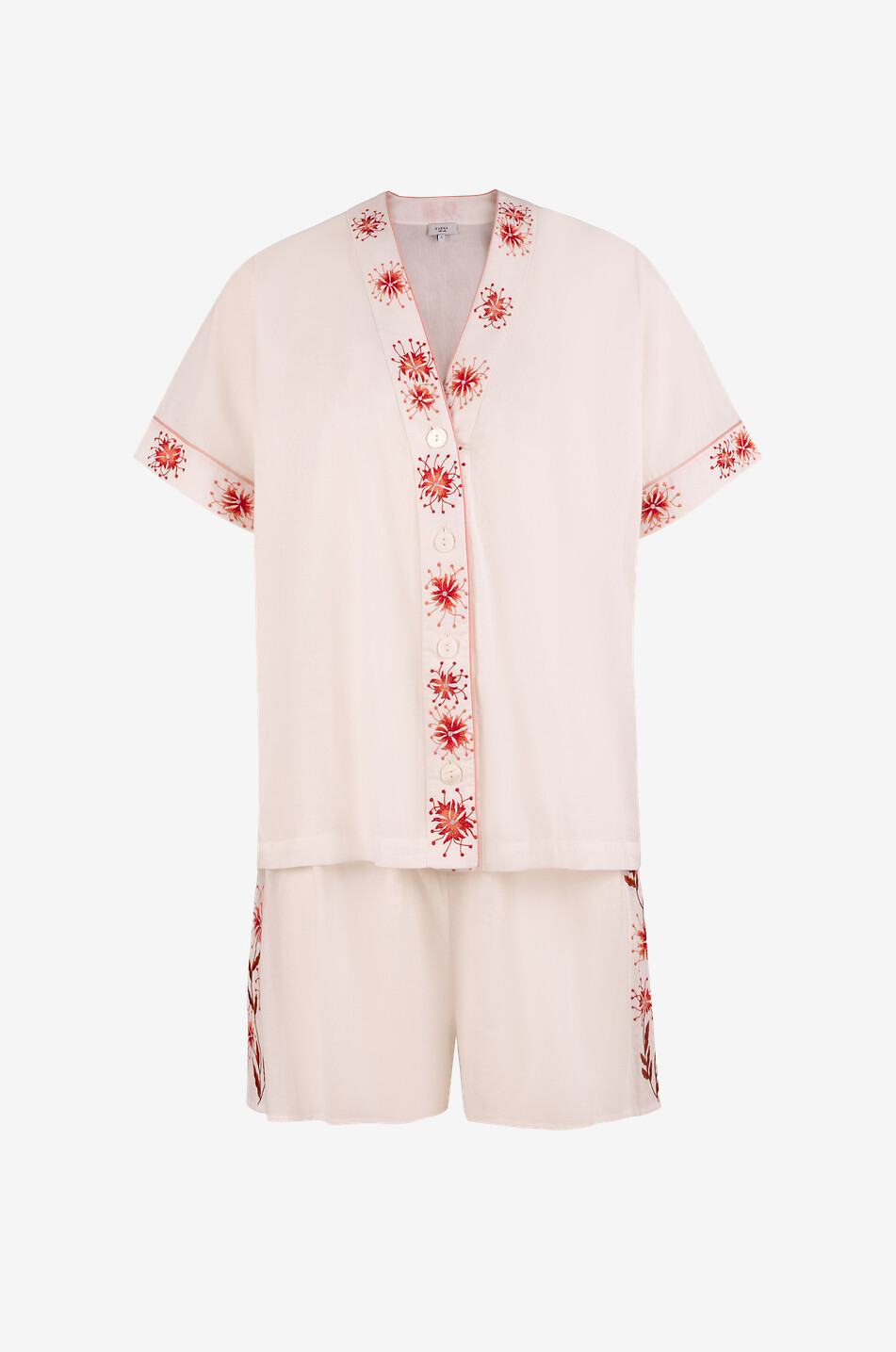 Pyjama short brodé en voile de coton Sumi