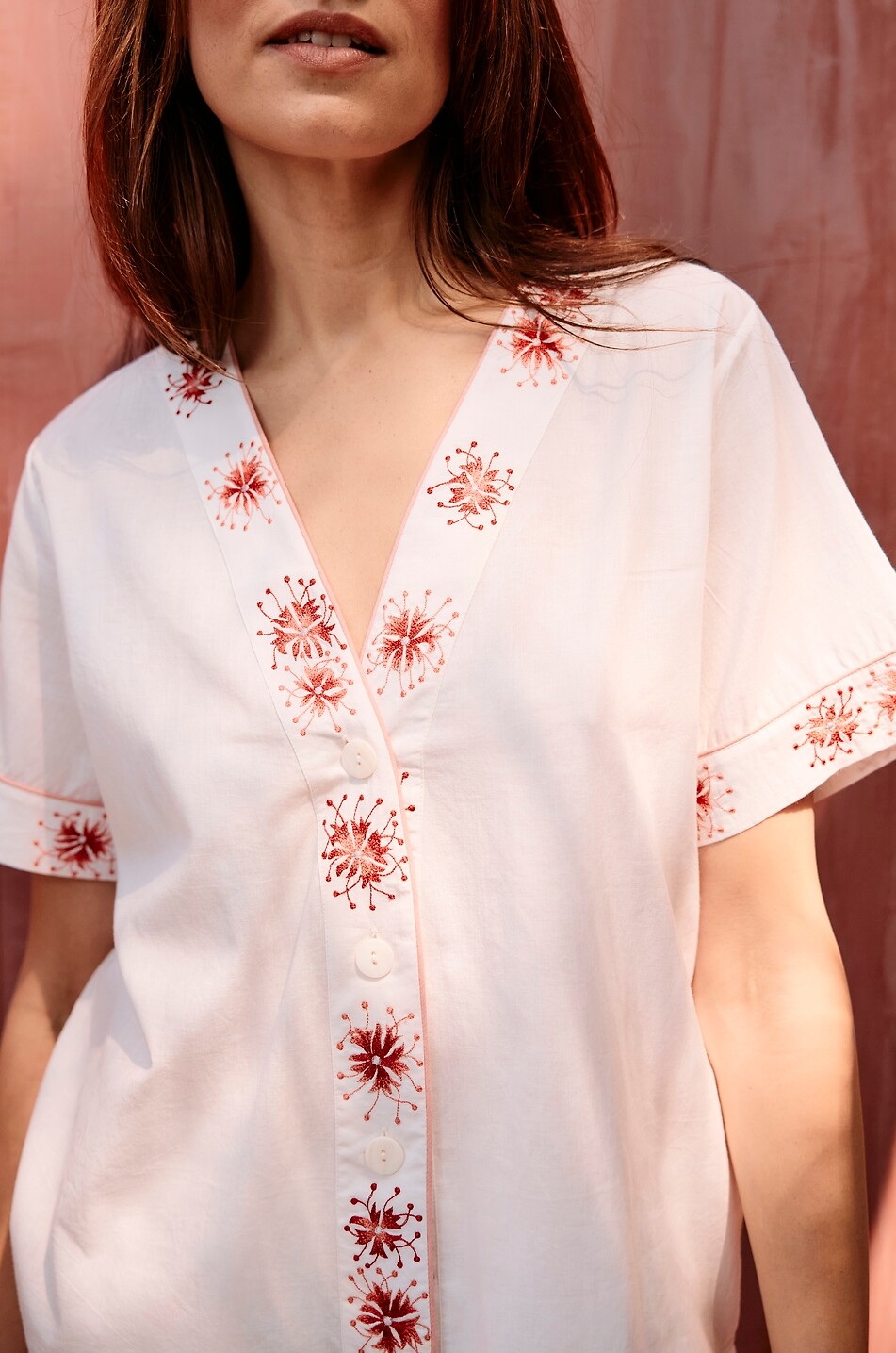 KARMA ON THE ROCKS Pyjama short brodé en voile de coton Sumi Femme BLANC 3