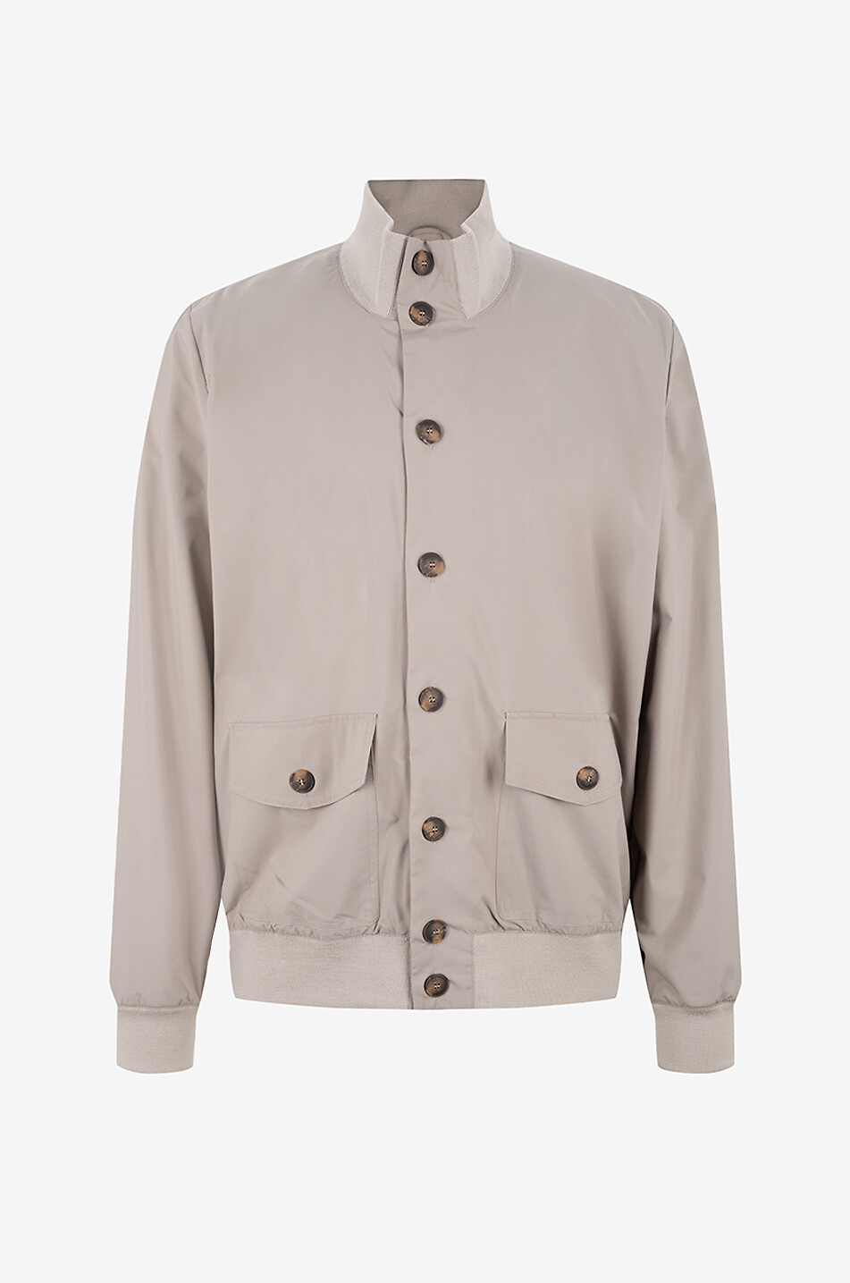 Aviator jacket with stand collar and patch pockets