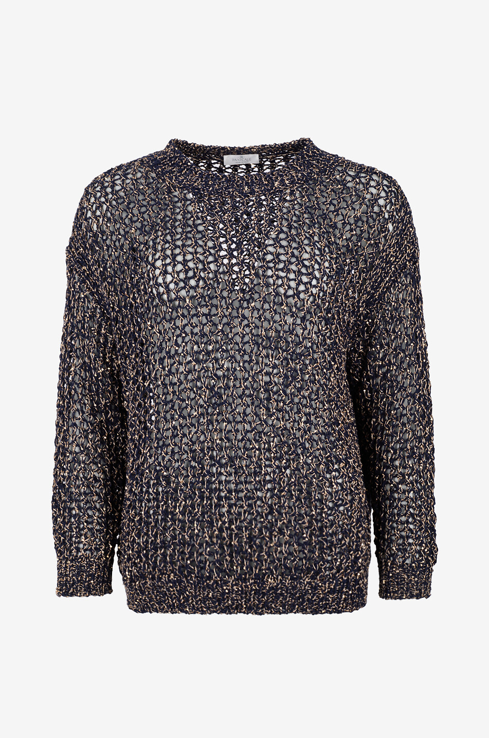 PANICALE Pullover mit Rundhalsausschnitt aus Baumwolle in glänzender Lochstrick-Optik Damen DUNKELBLAU 1