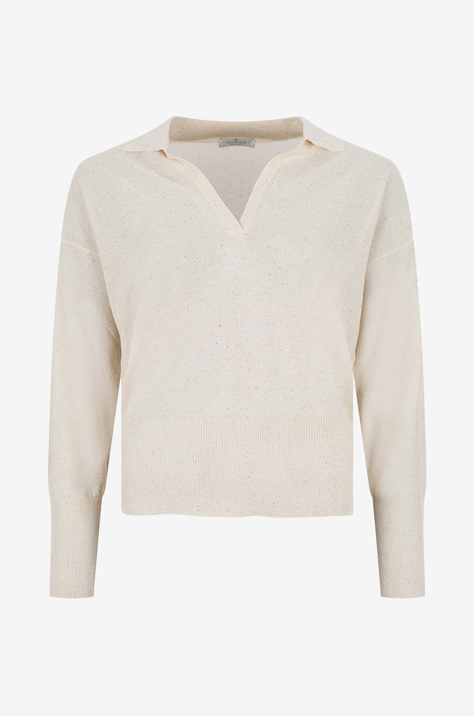 PANICALE Tailliertes Polohemd aus Strick mit Pailletten Damen CREMEFARBEN 1