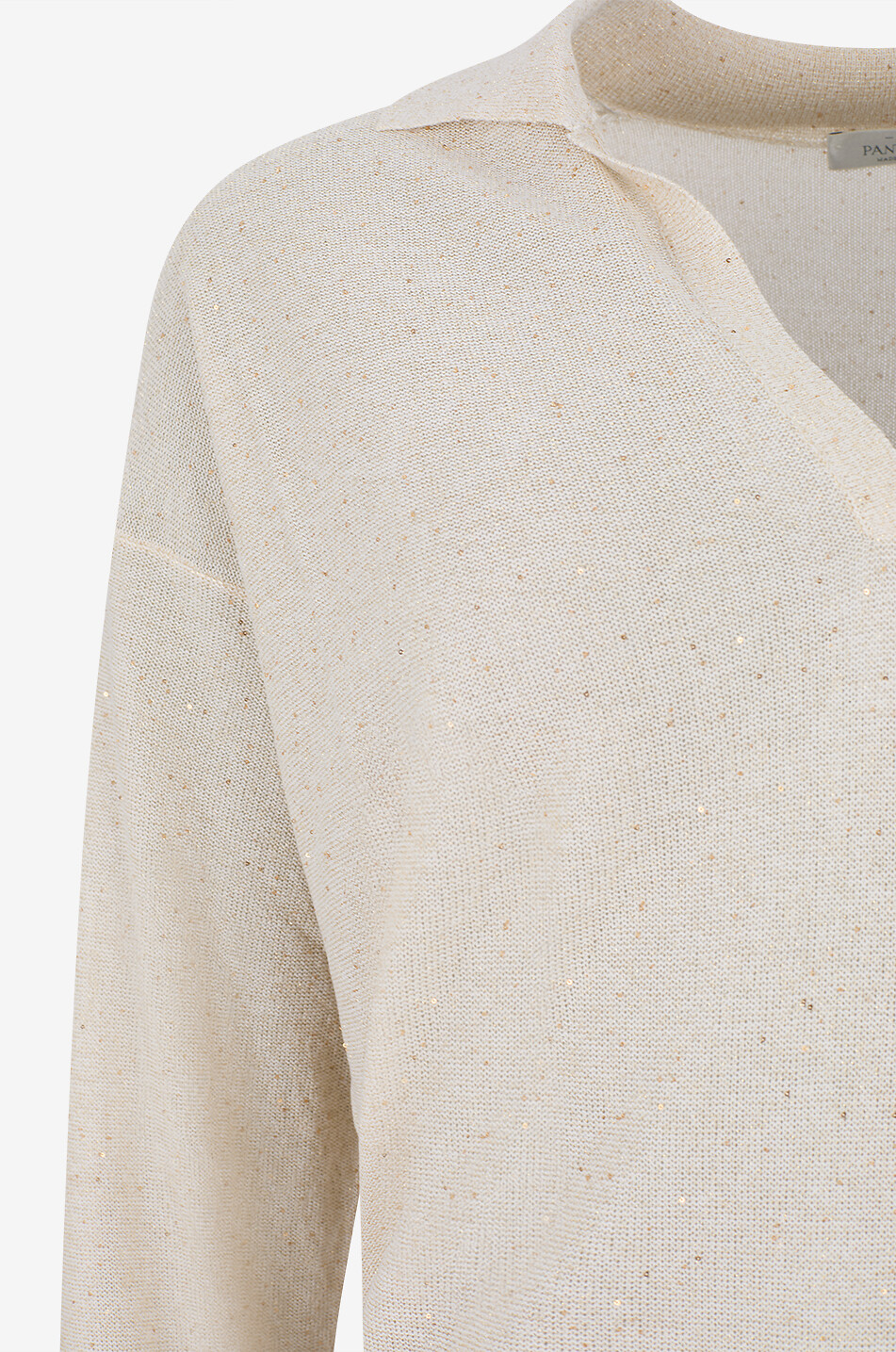PANICALE Tailliertes Polohemd aus Strick mit Pailletten Damen CREMEFARBEN 4