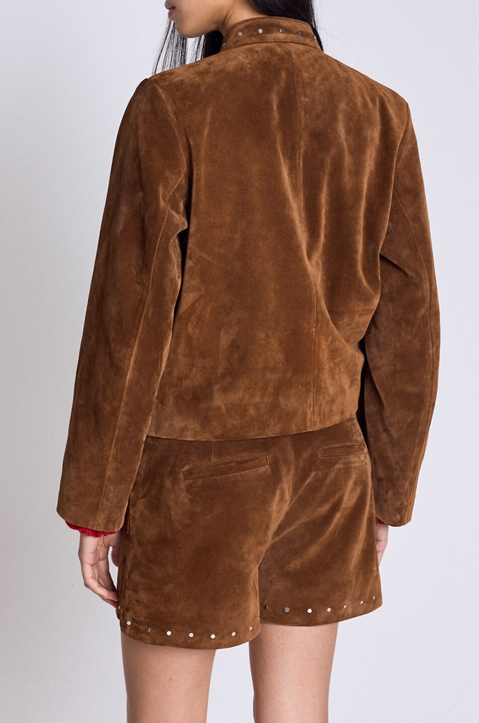 BALZAC PARIS Veste courte à col montant en cuir daim Isolde Femme MARRON 3