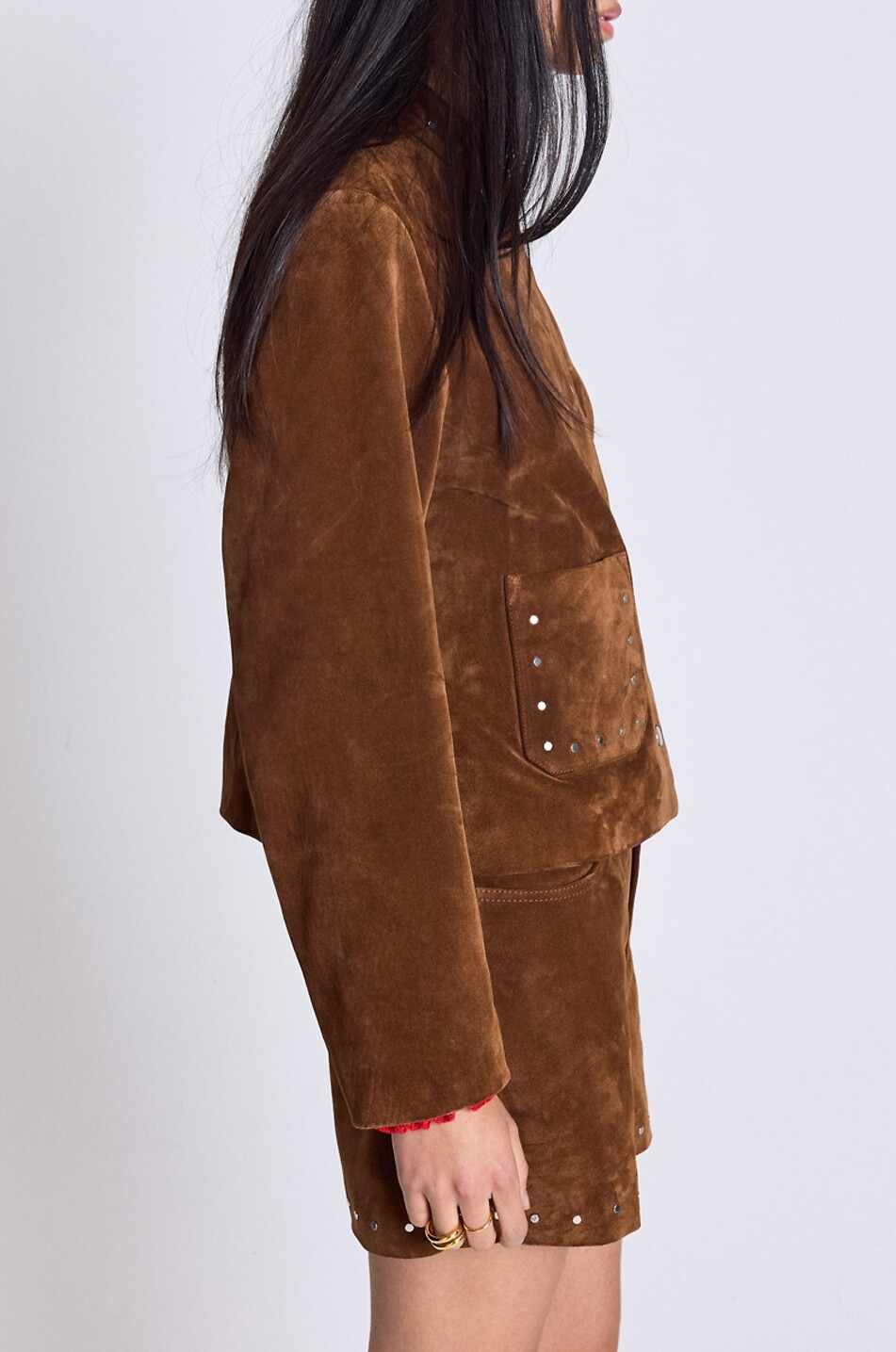BALZAC PARIS Veste courte à col montant en cuir daim Isolde Femme MARRON 7