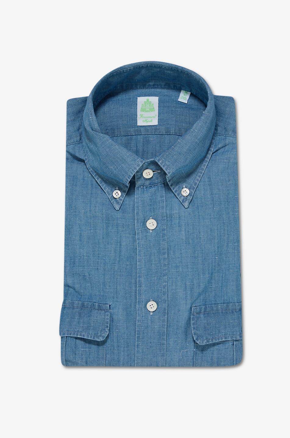 FINAMORE Chemise à col américain en coton et lin Zurigo Homme BLEU CLAIR 1