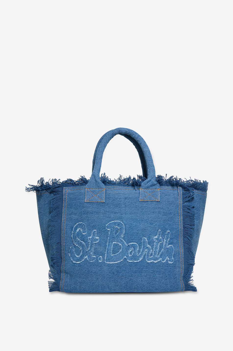Fringed denim cotton tote bag